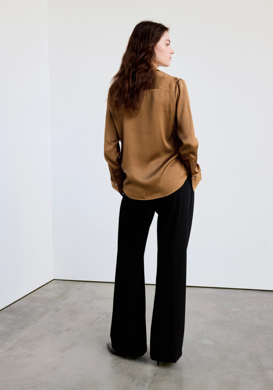 Polka Dot Satin Finish Shirt - Brown