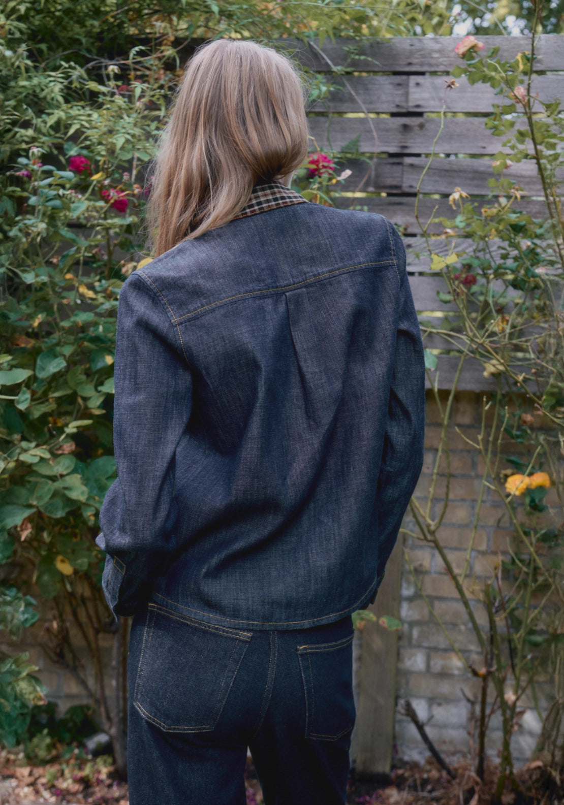 Scarf Neck Denim Shirt - Blue
