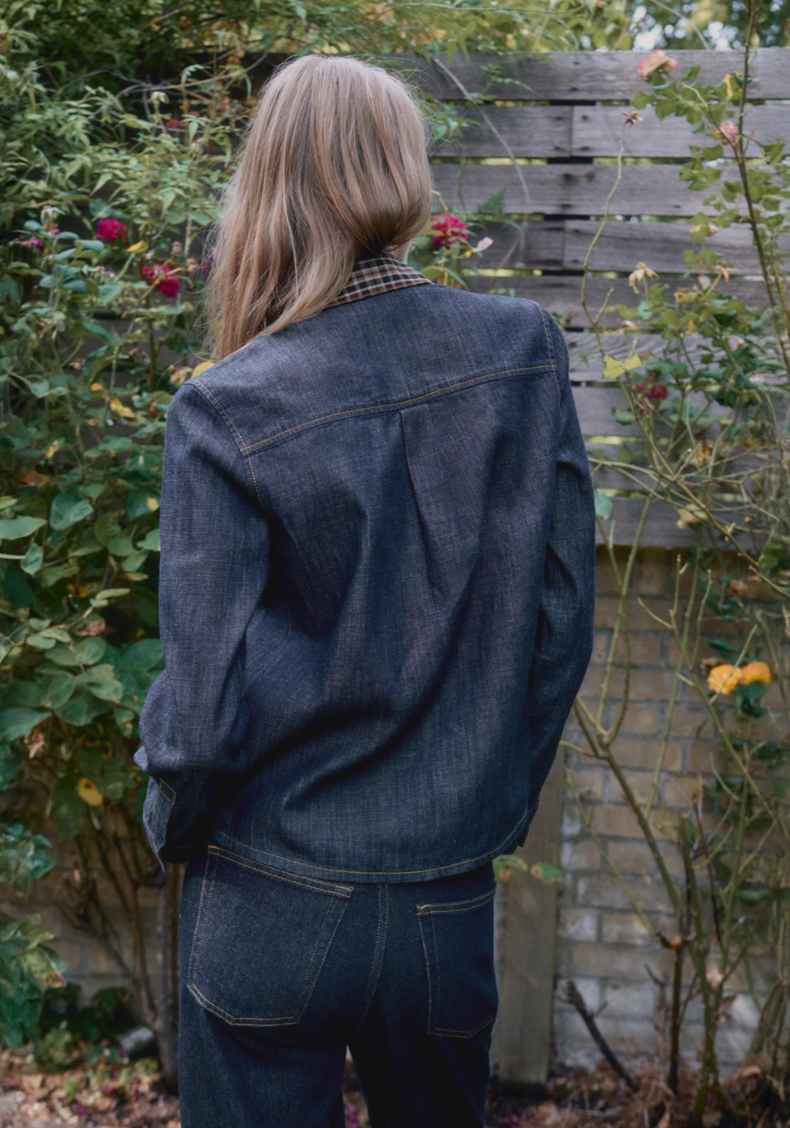 Scarf Neck Denim Shirt - Blue