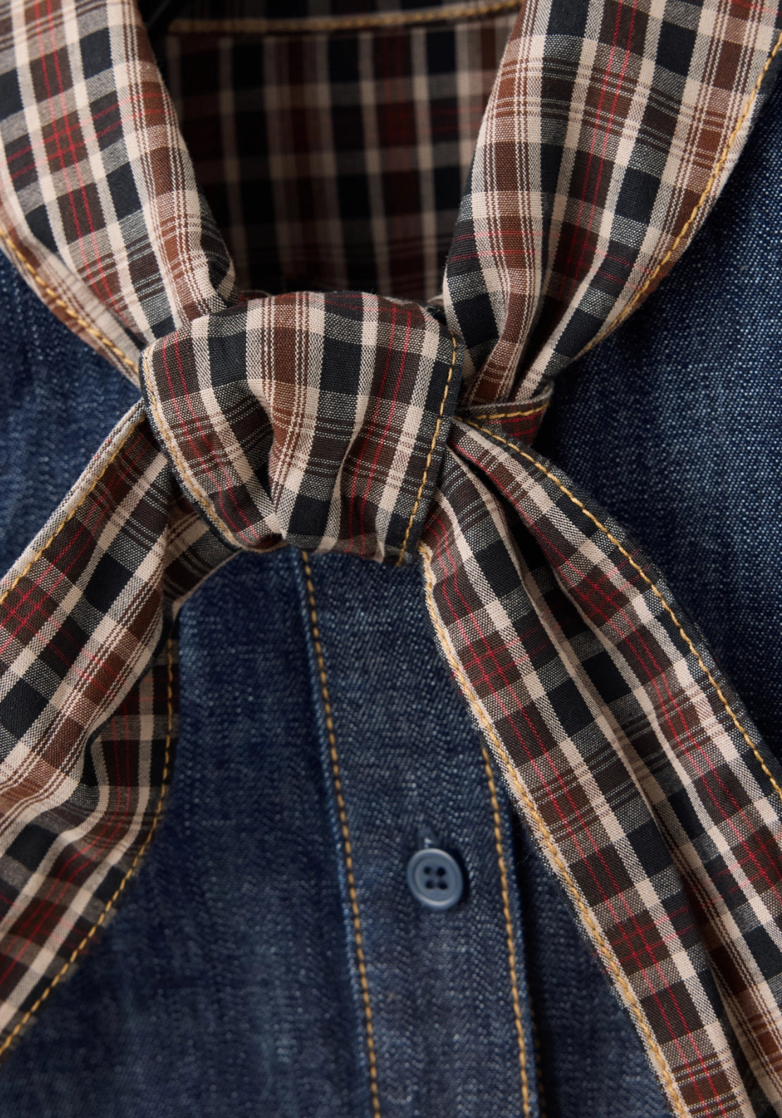 Scarf Neck Denim Shirt - Blue