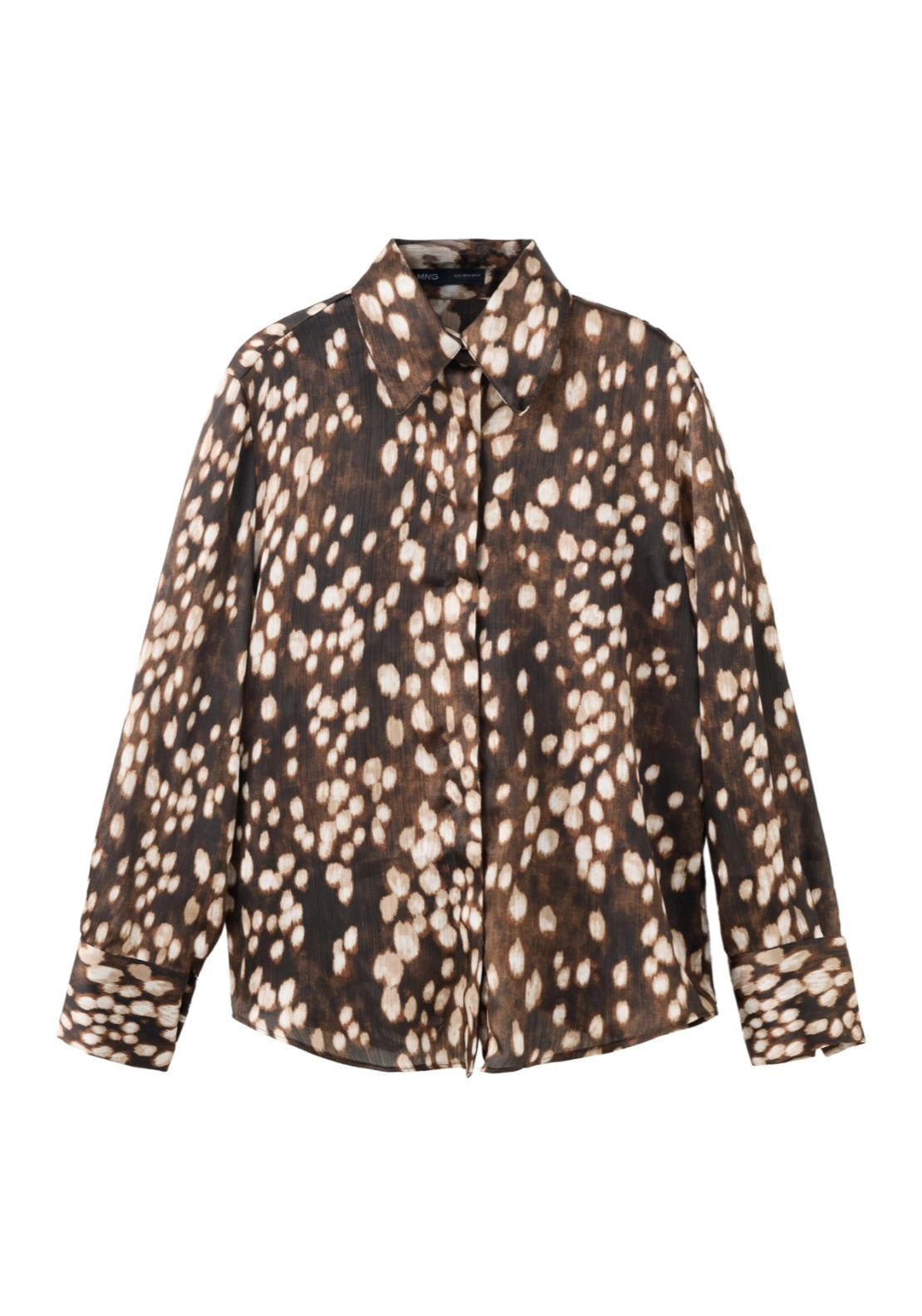 Checked Shirt With A Band Collar - Brown
