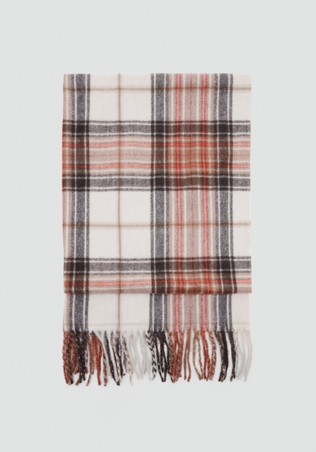 Fringed Check Scarf - Beige
