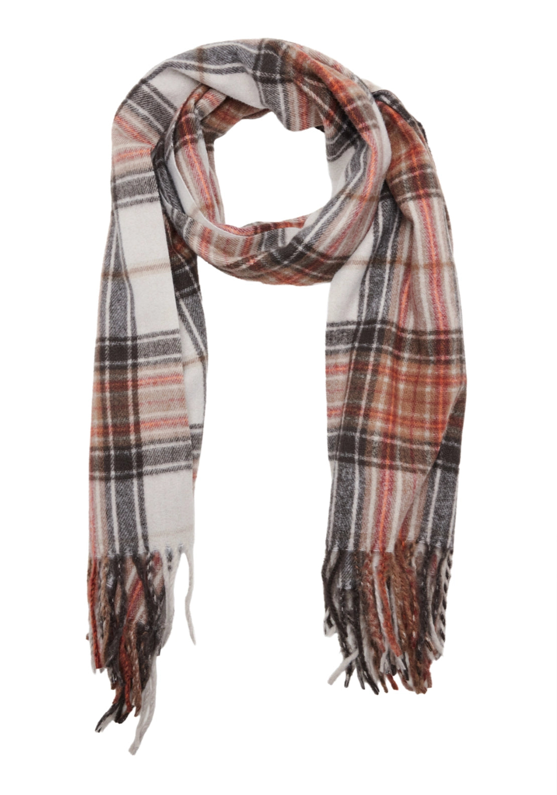 Fringed Check Scarf - Beige