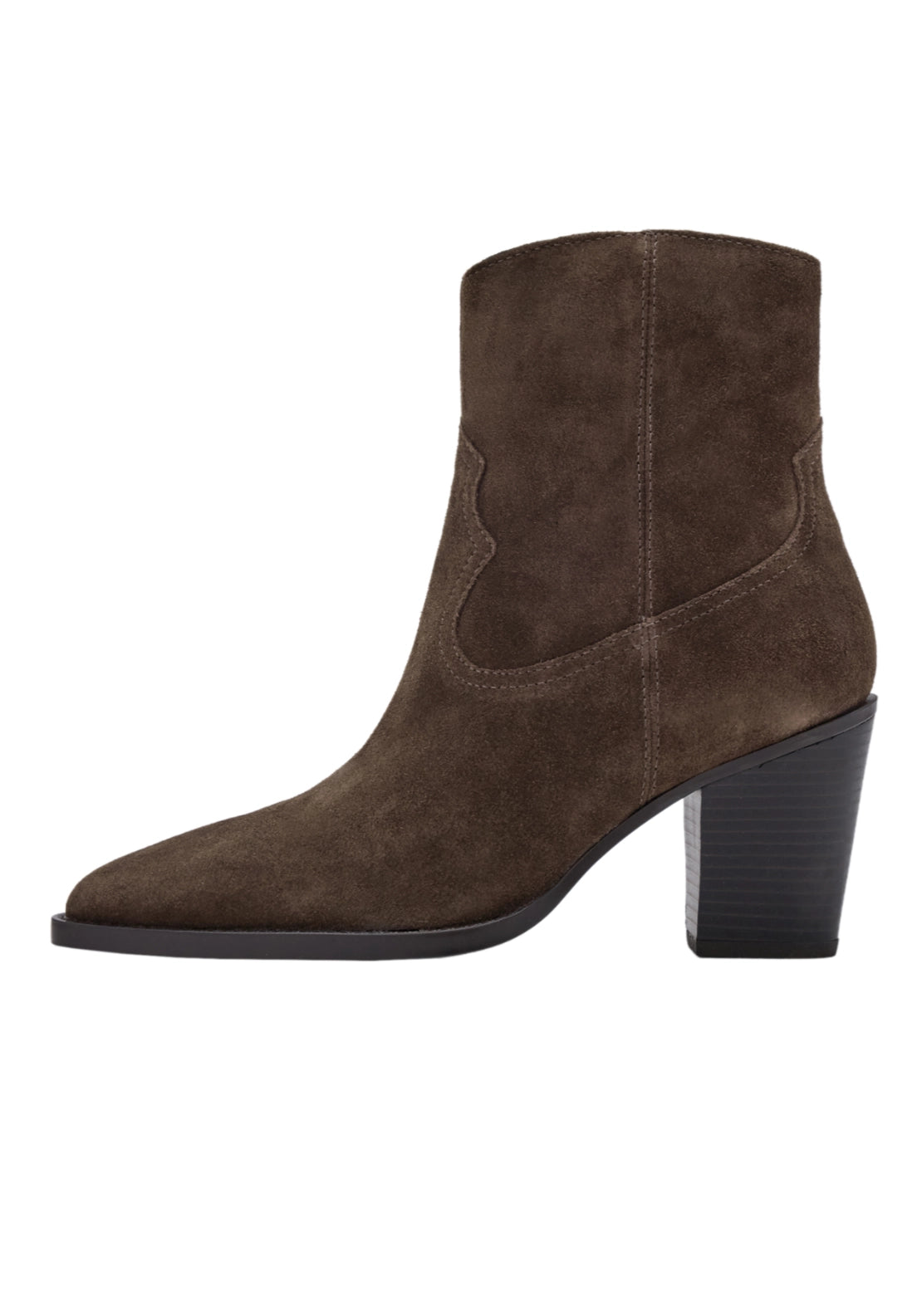 Suede Western Style Ankle Boot - Brown