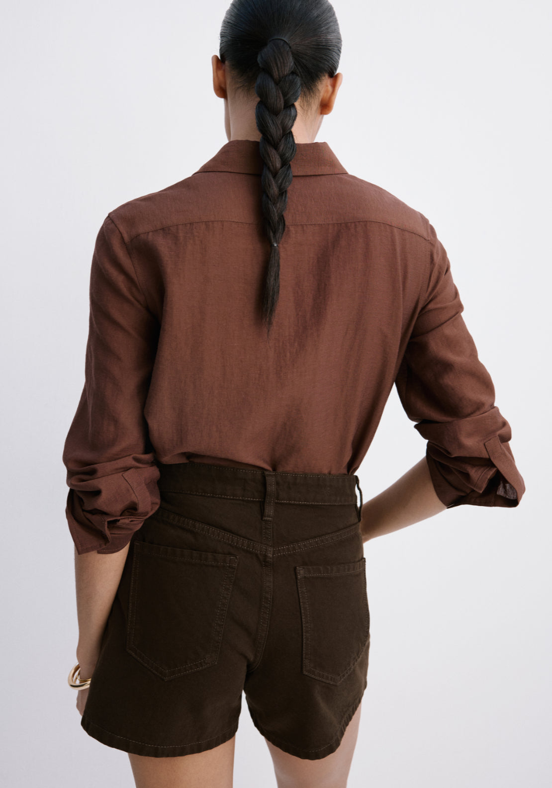 Straight-Fit Denim Shorts - Brown