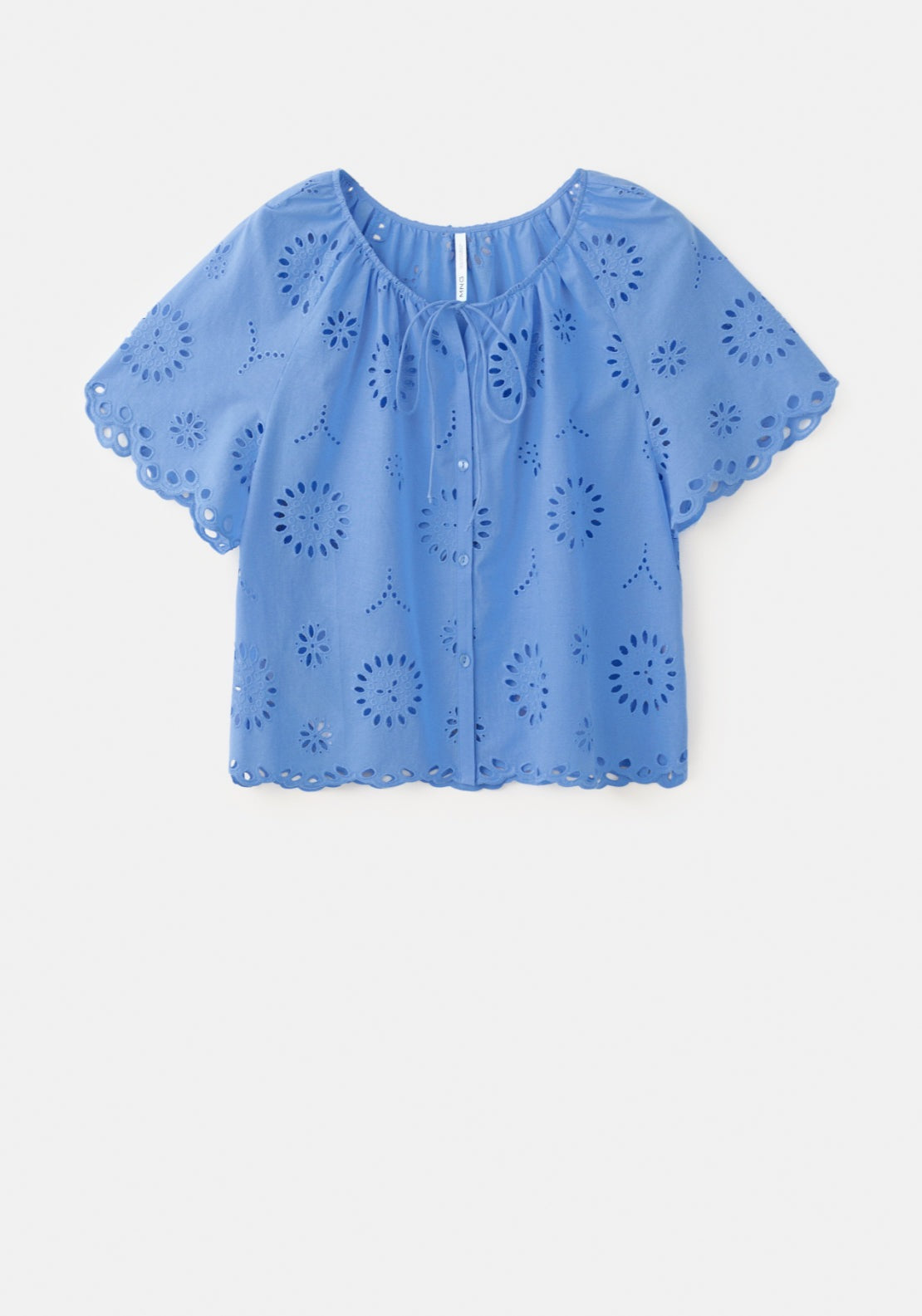 100% Cotton Blouse With Broderie Anglaise Embroidery - Blue