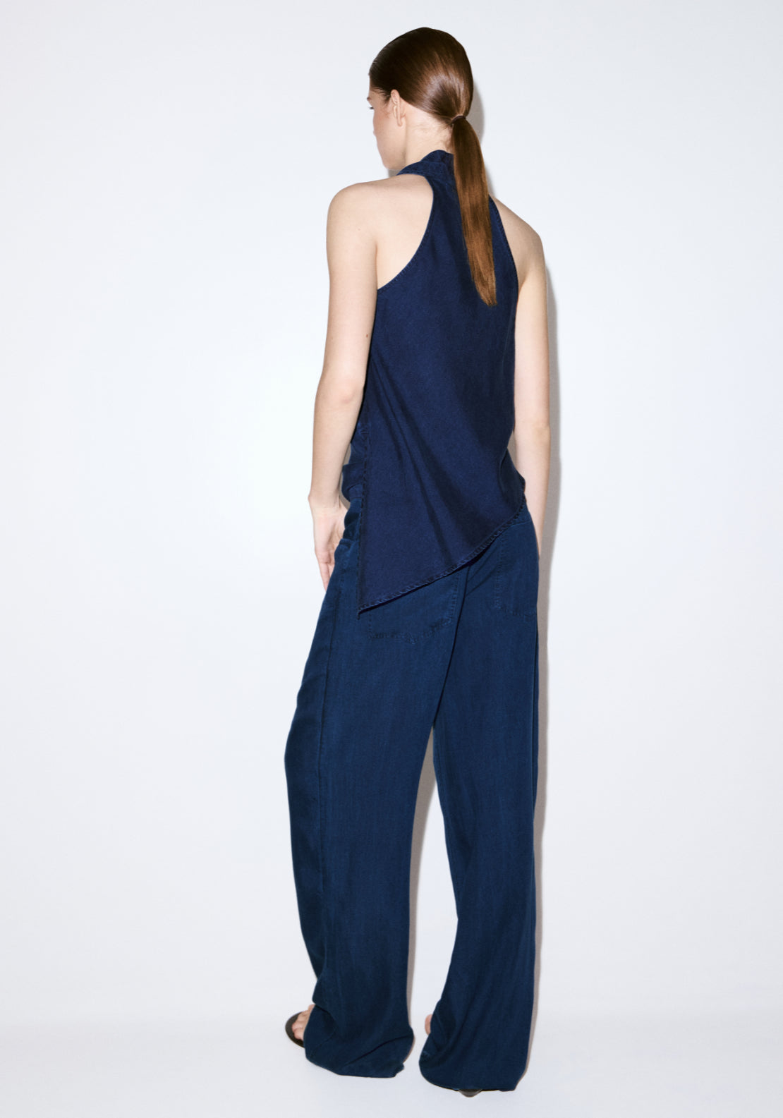 Denim Pants With Bow Belt - Denim Blue
