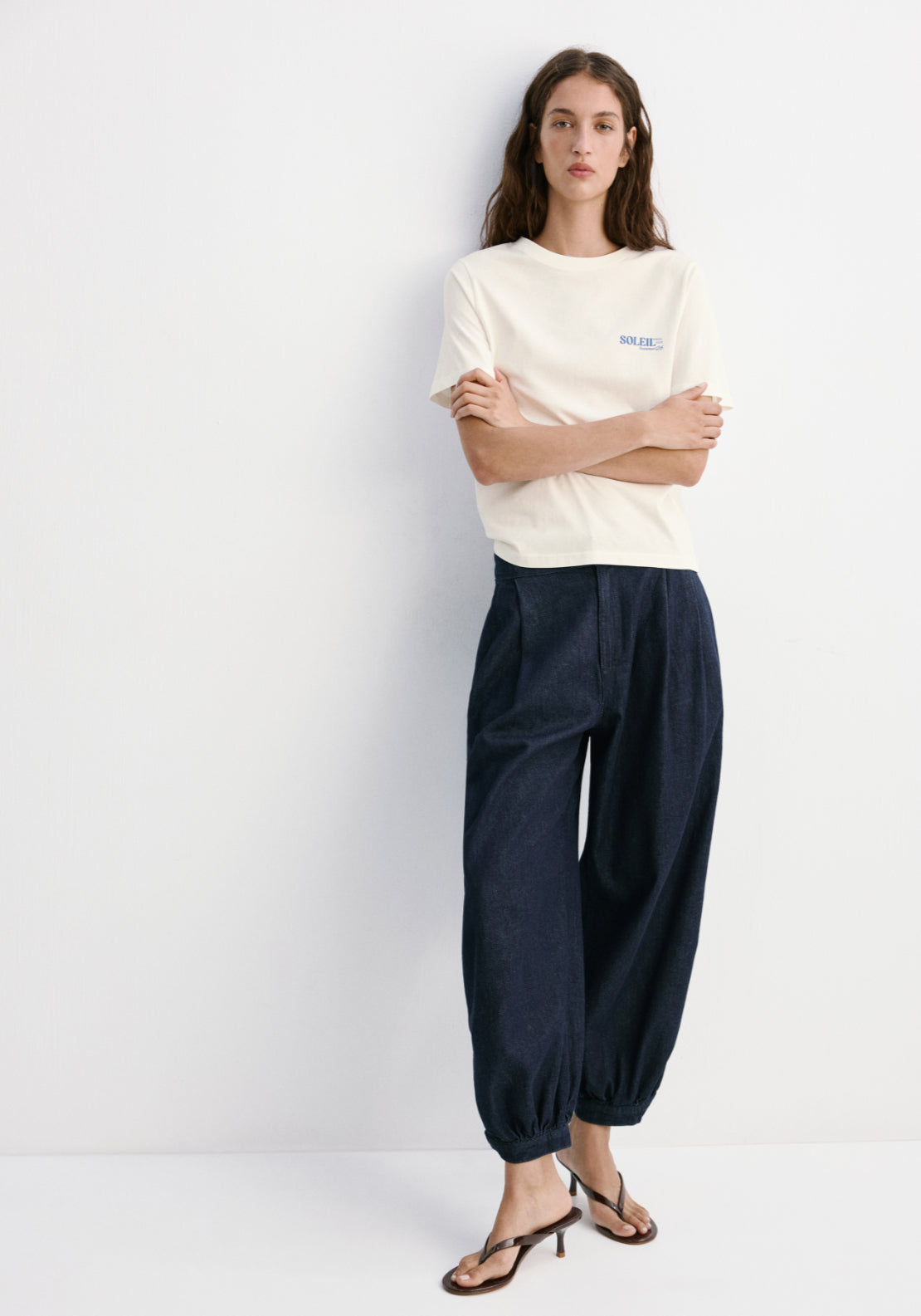 Printed Cotton-Blend T-Shirt - Cream/blue