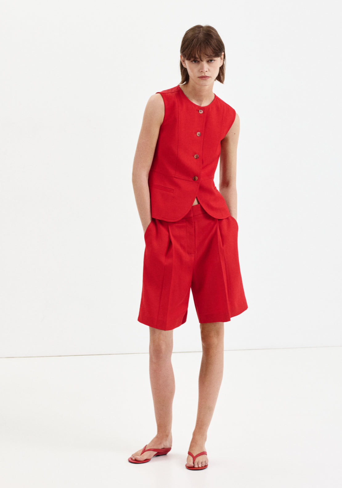 Lyocell Buttoned Gilet - Red