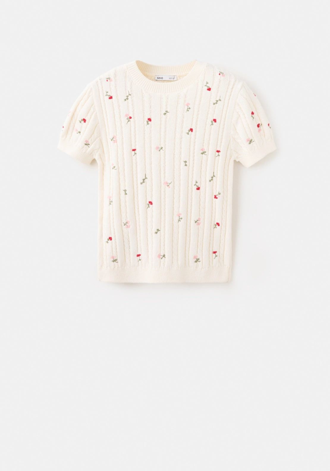 Ribbed Jersey With Floral Embroidery - Cream