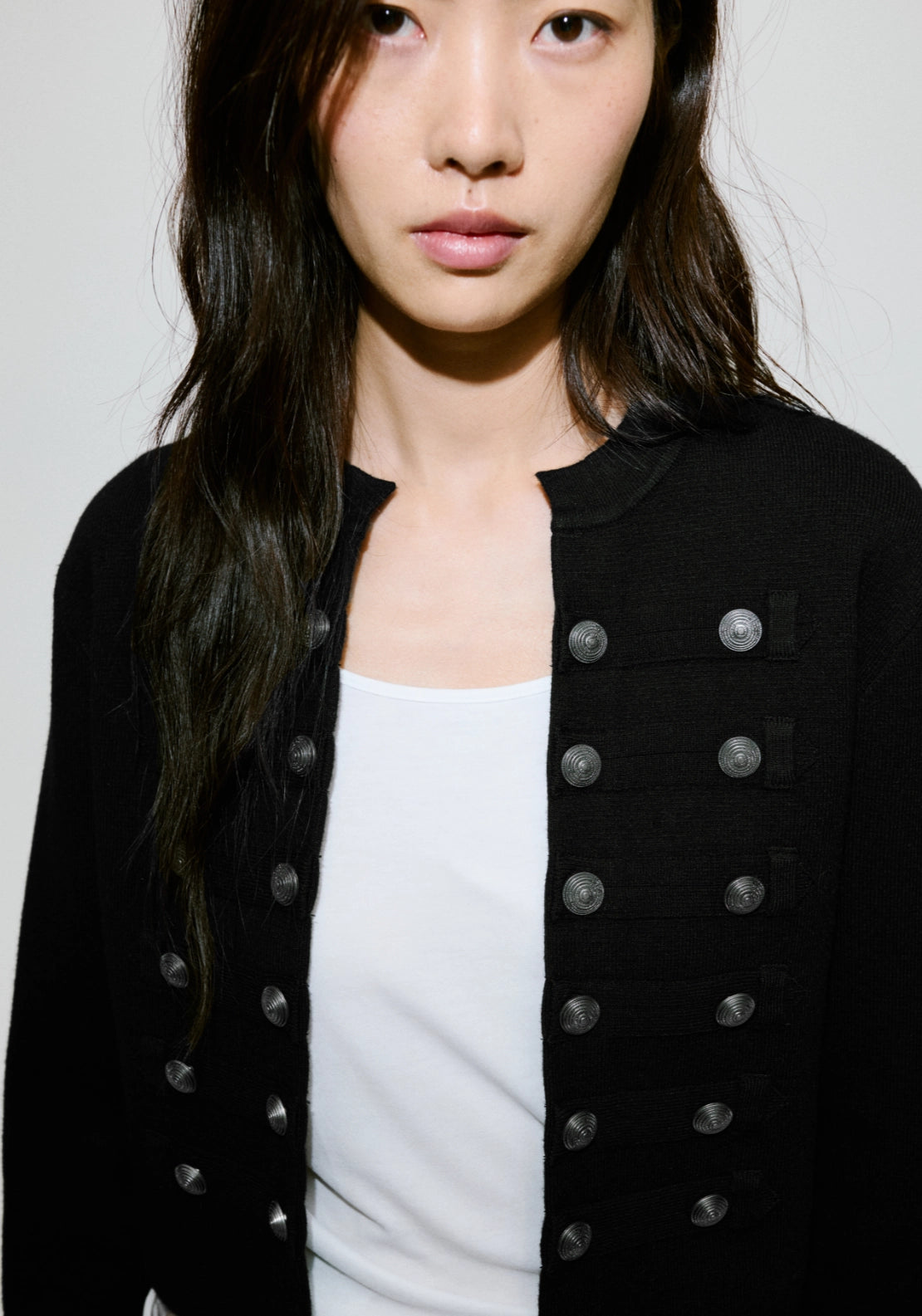 Fine Knit Buttoned Jacket - Black