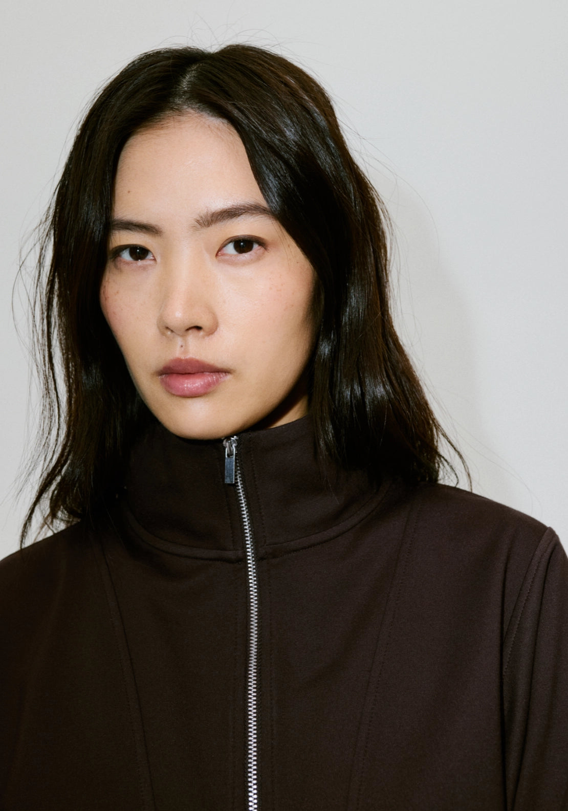 Turtleneck Sweatshirt With Zip - Brown
