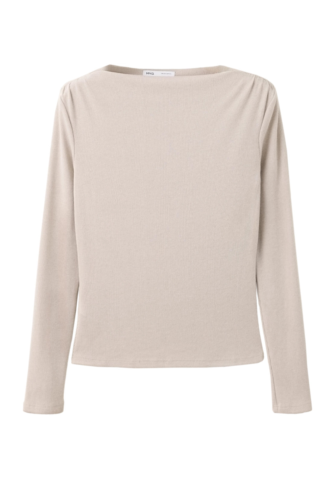 Long Sleeved Boat-Neck T-Shirt - Beige