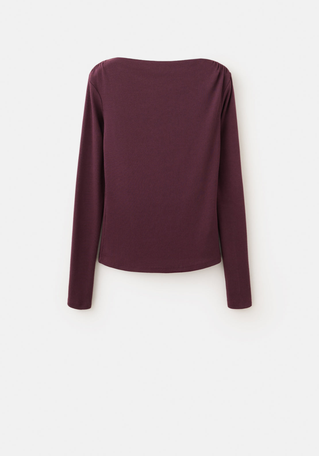 Long Sleeved Boat-Neck T-Shirt - Burgundy