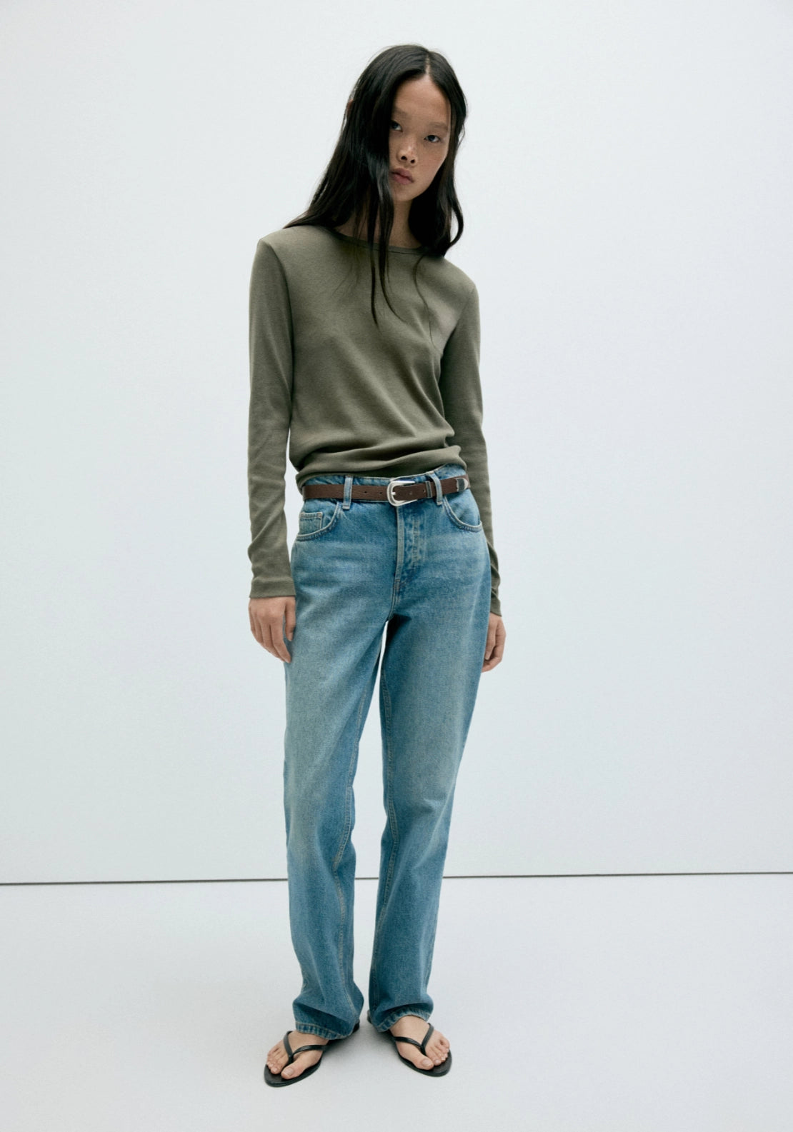 100% Cotton Fitted Long Sleeve Top - Green