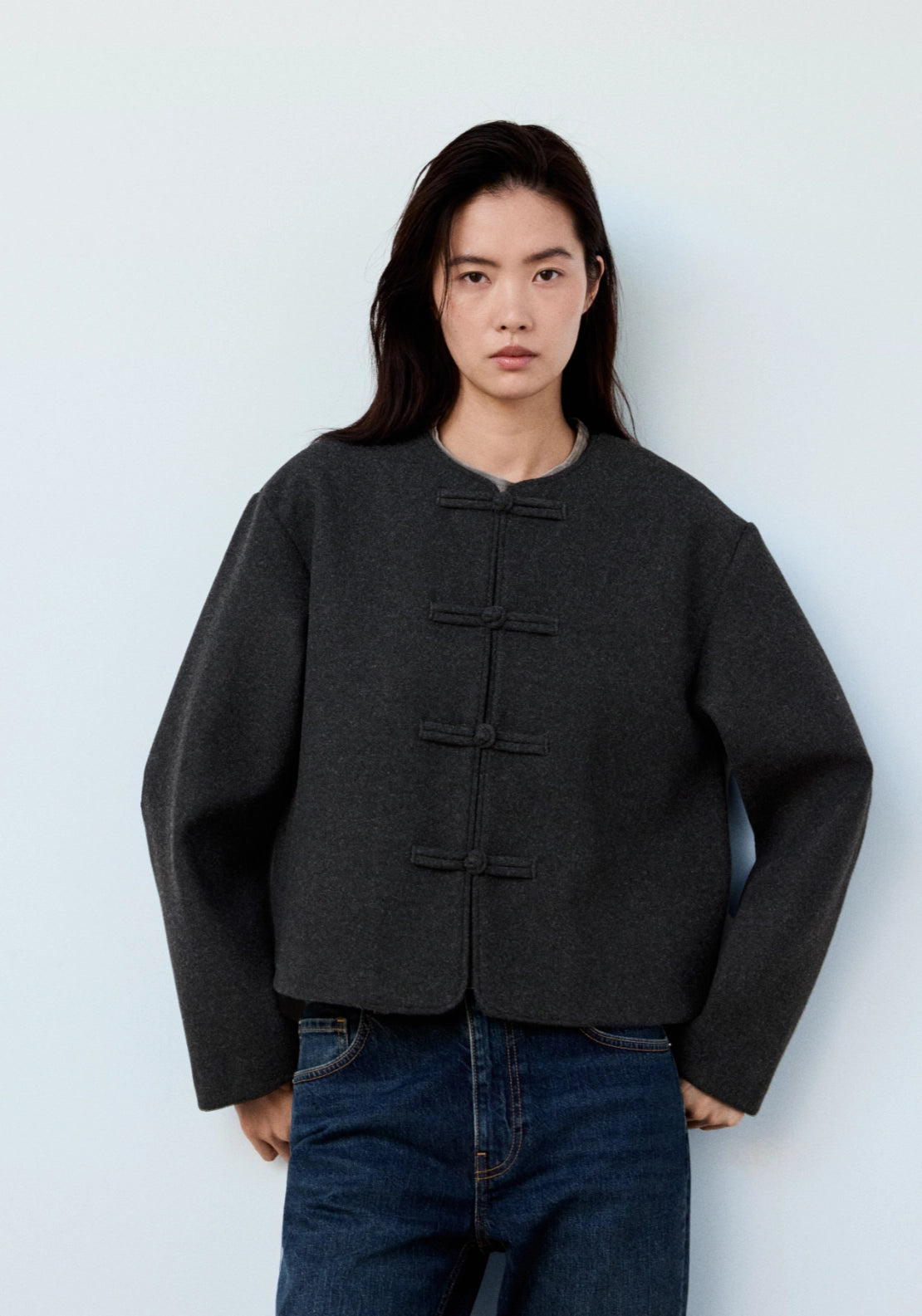 Straight Cut Jacket With Toggle Closures - Grey
