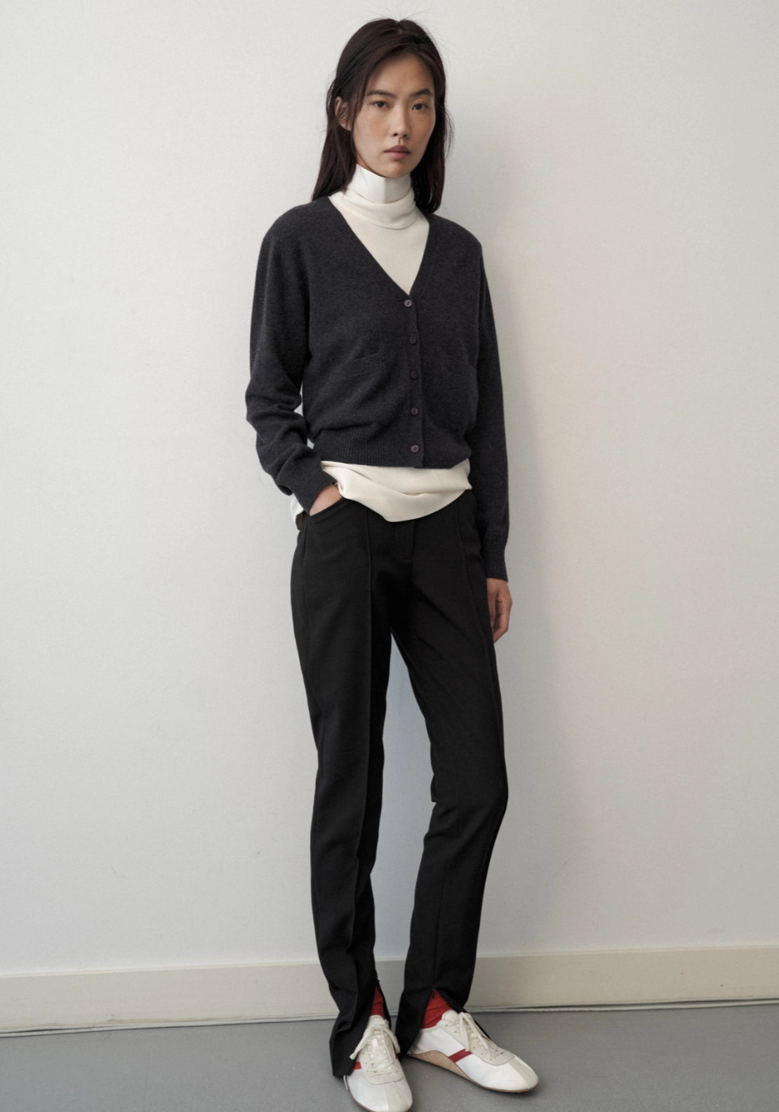 Wool & Cashmere Blend Patch Pocket Cardigan - Grey
