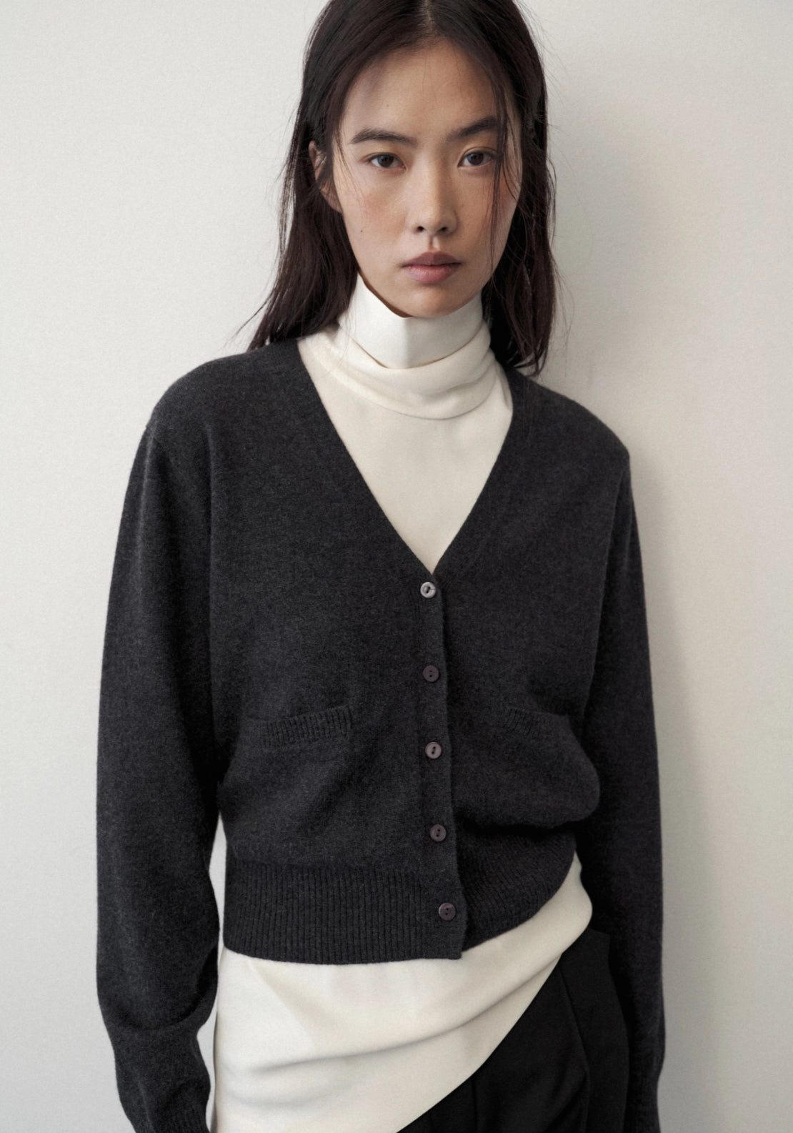 Wool & Cashmere Blend Patch Pocket Cardigan - Grey