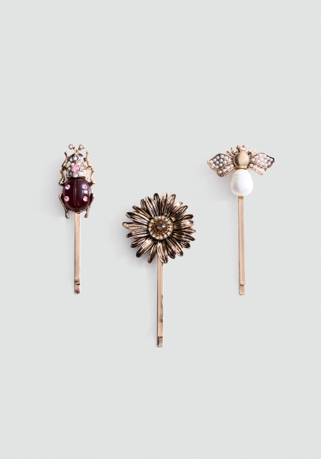 Set Of 3 Embellished Hairpins - Gold