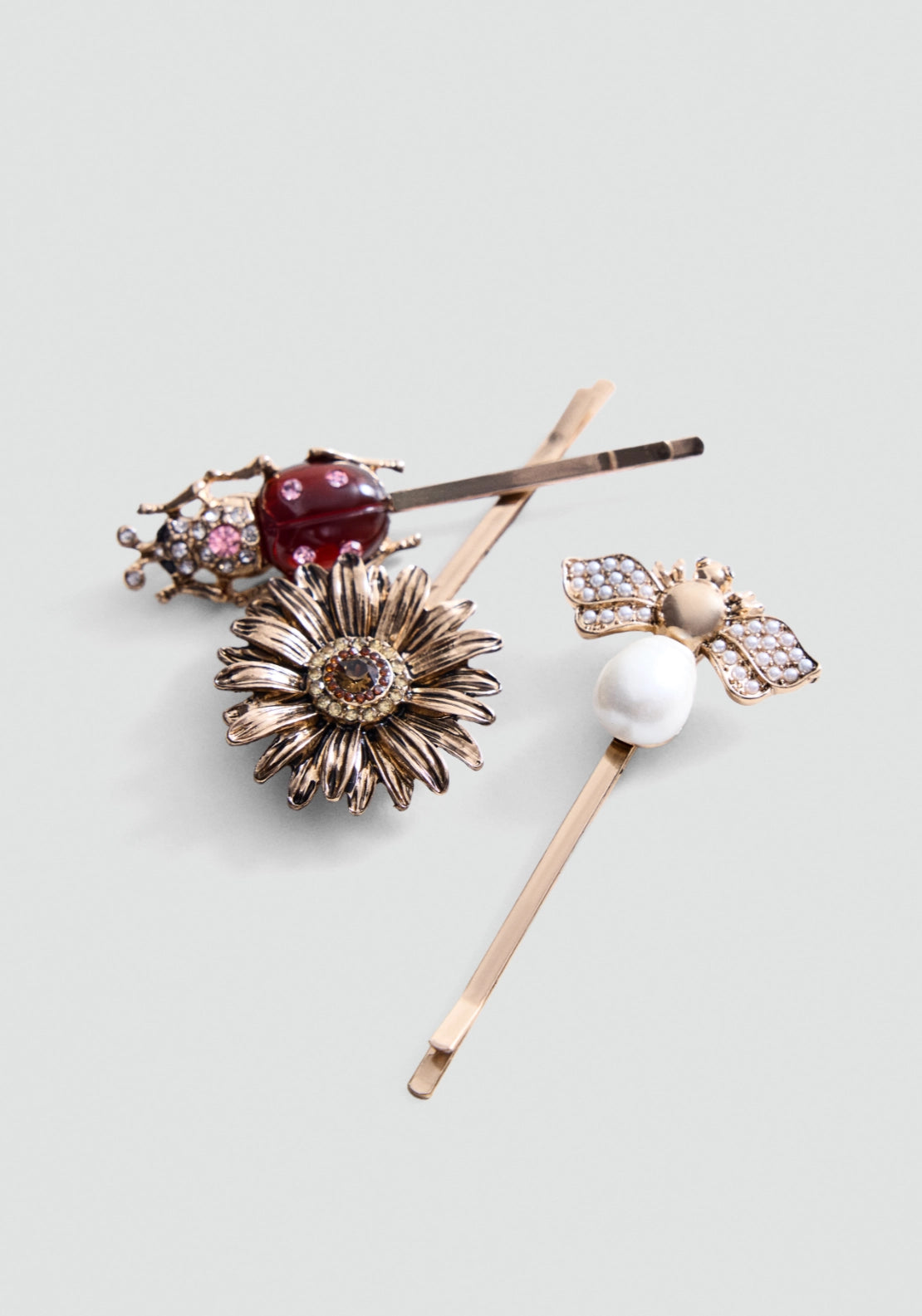 Set Of 3 Embellished Hairpins - Gold