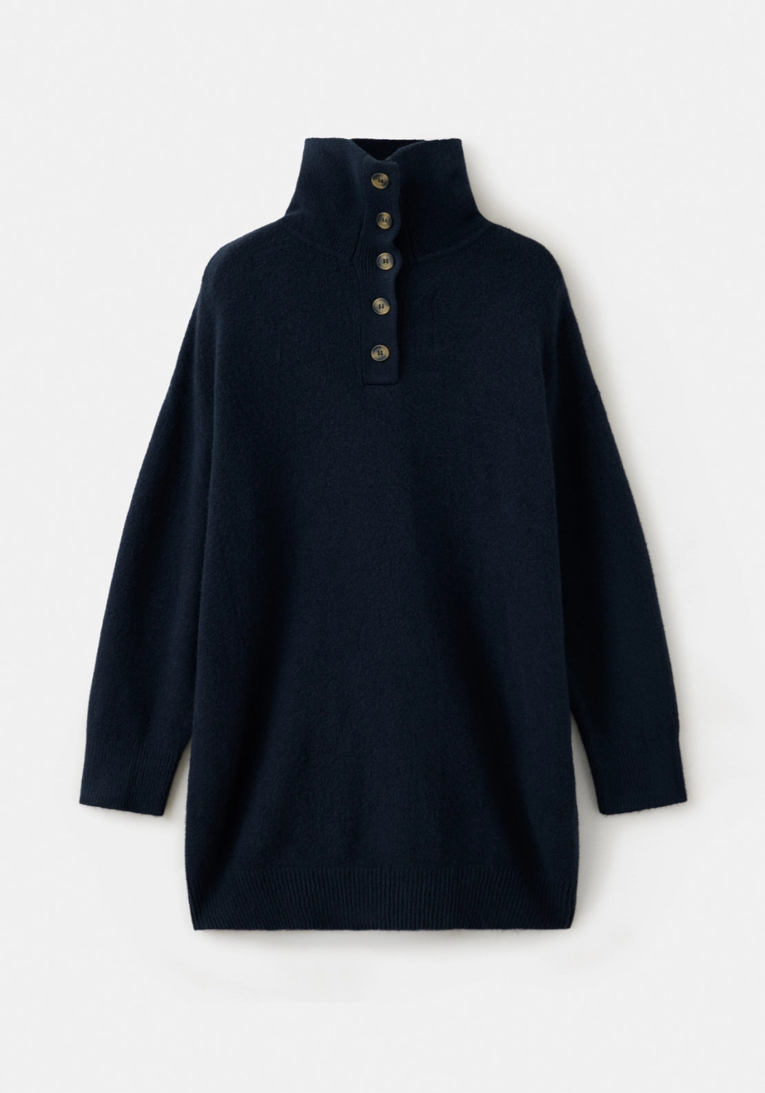 Short Knit Dress With High Neck - Blue