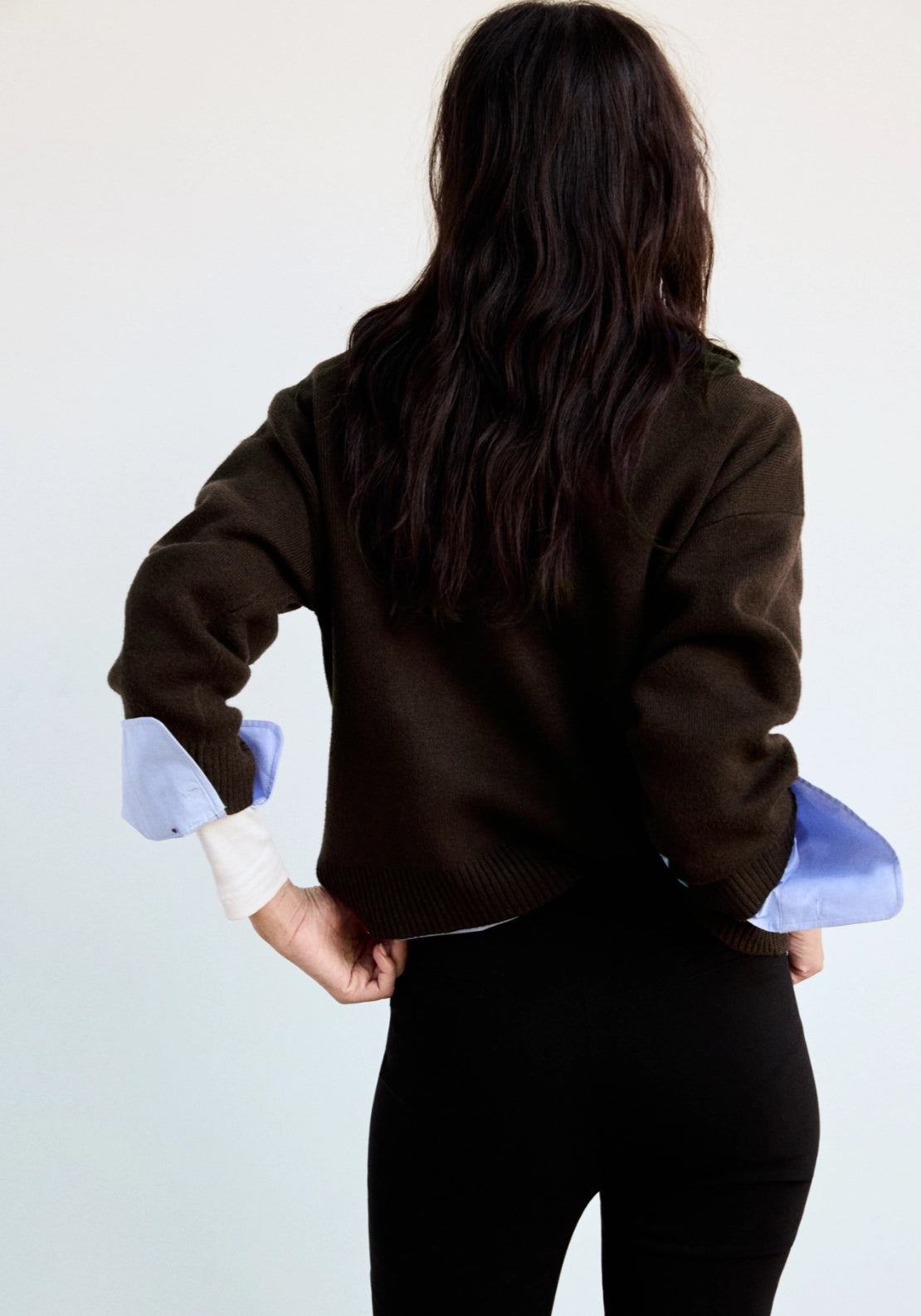 Two-Tone Knit Cardigan - Brown
