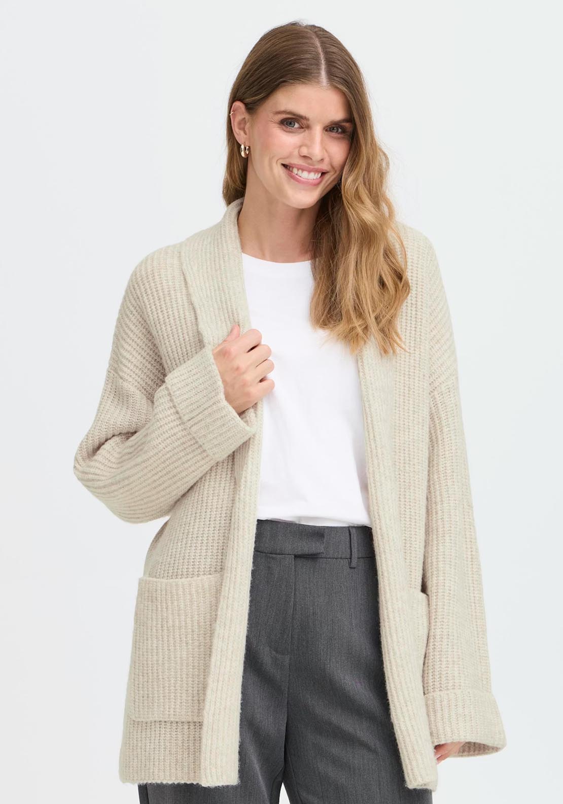 Fransa Beverly Cardigan - Oatmeal Melange 1 Shaws Department Stores