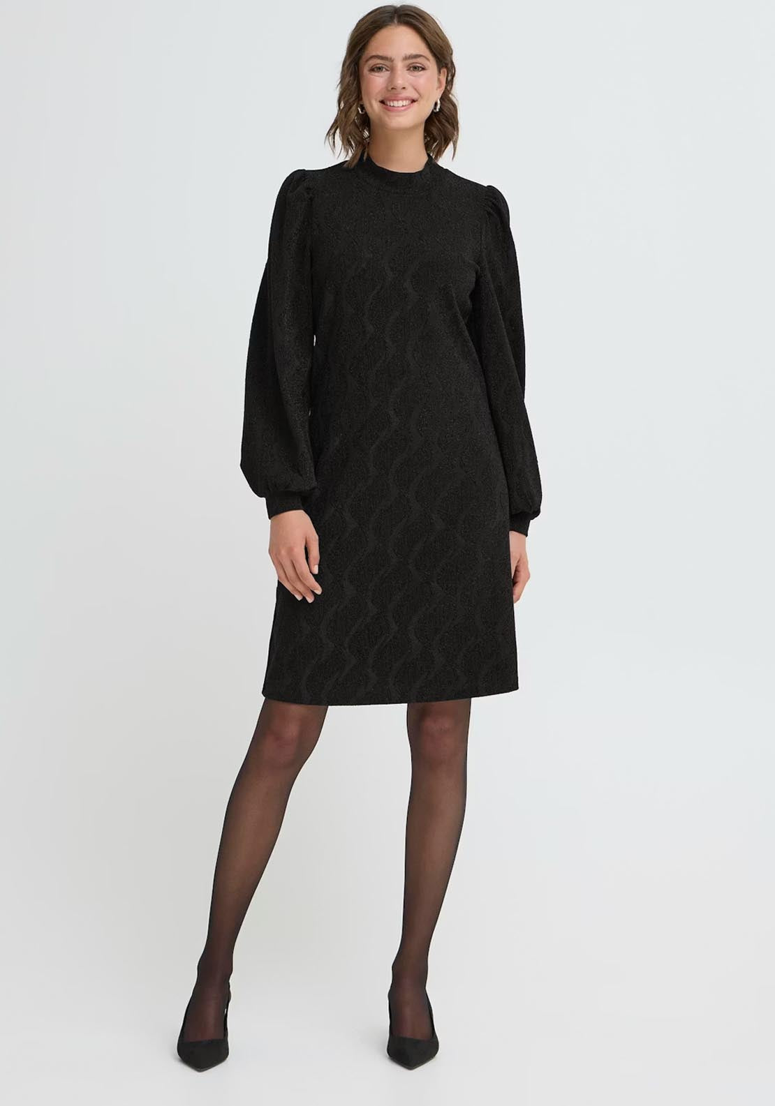 Fransa Avalon Dress - Black Jacquard 5 Shaws Department Stores