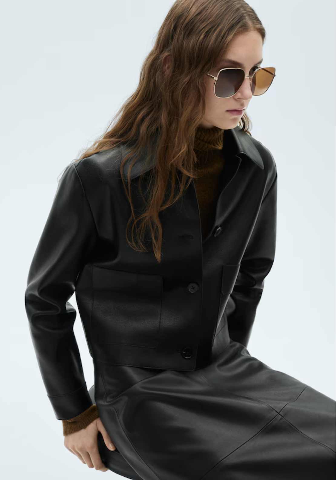 Mango Leather-effect jacket with pockets - Black 2 Shaws Department Stores