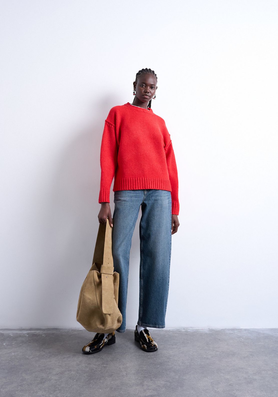 Topshop Sally Long Sleeve Pullover - Rio Red 4 Shaws Department Stores