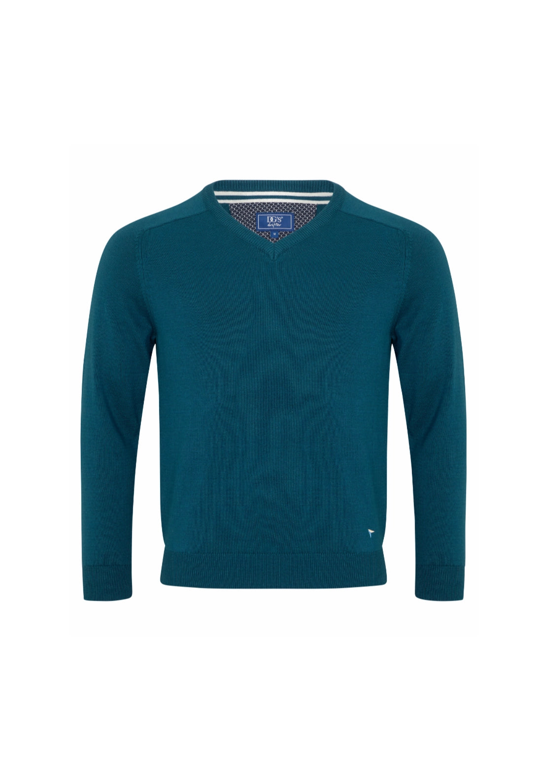 V Neck Cotton Knit Sweater - Blue