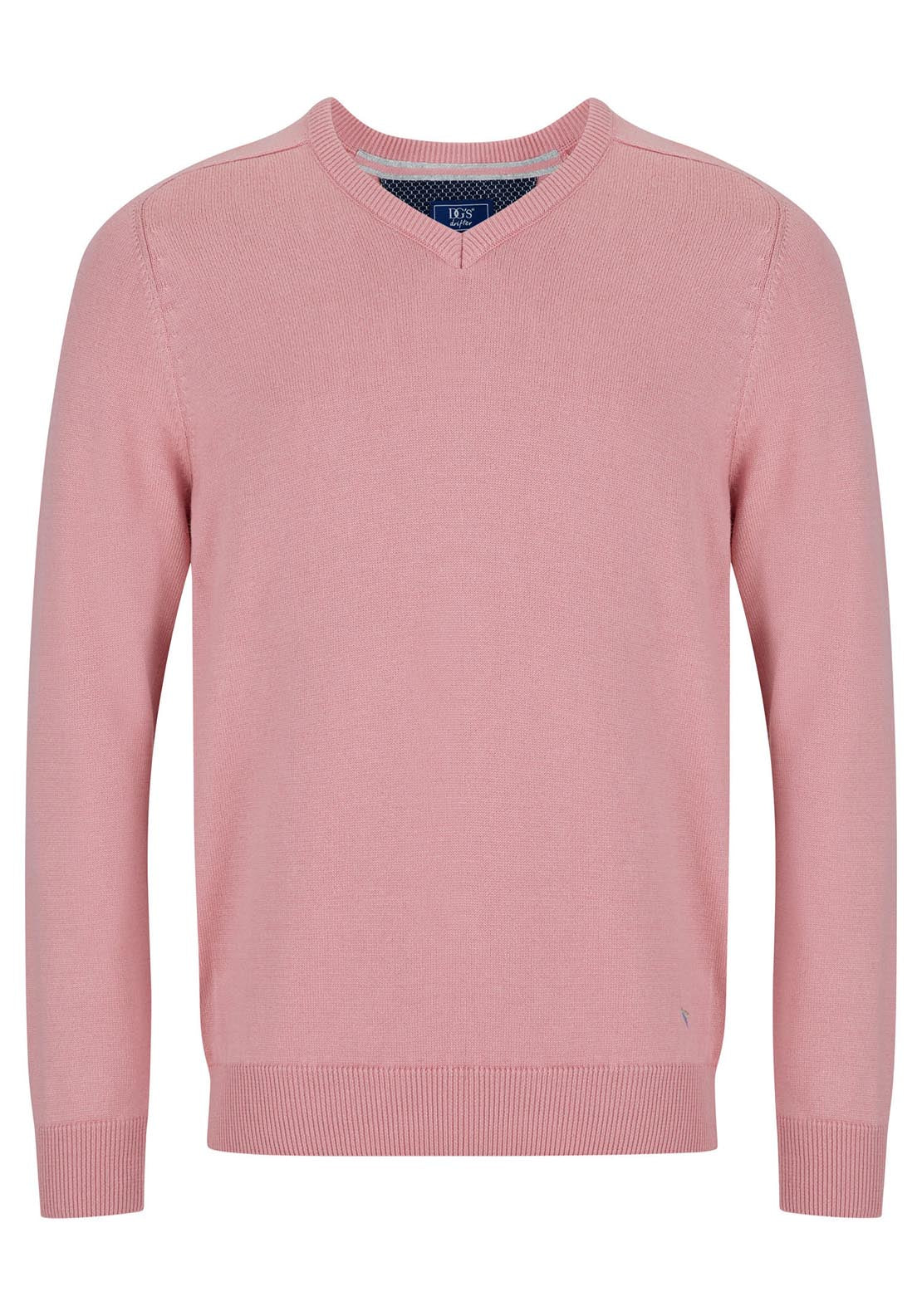 Drifter V Neck Cotton Knitwear - Pink 1 Shaws Department Stores