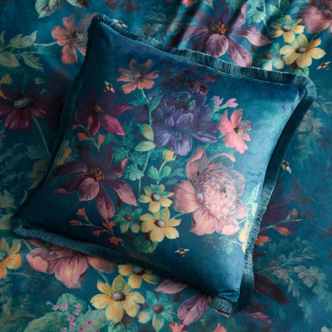 Catherine Lansfield Bridgerton Romantic Floral Cushion - Blue 3 Shaws Department Stores