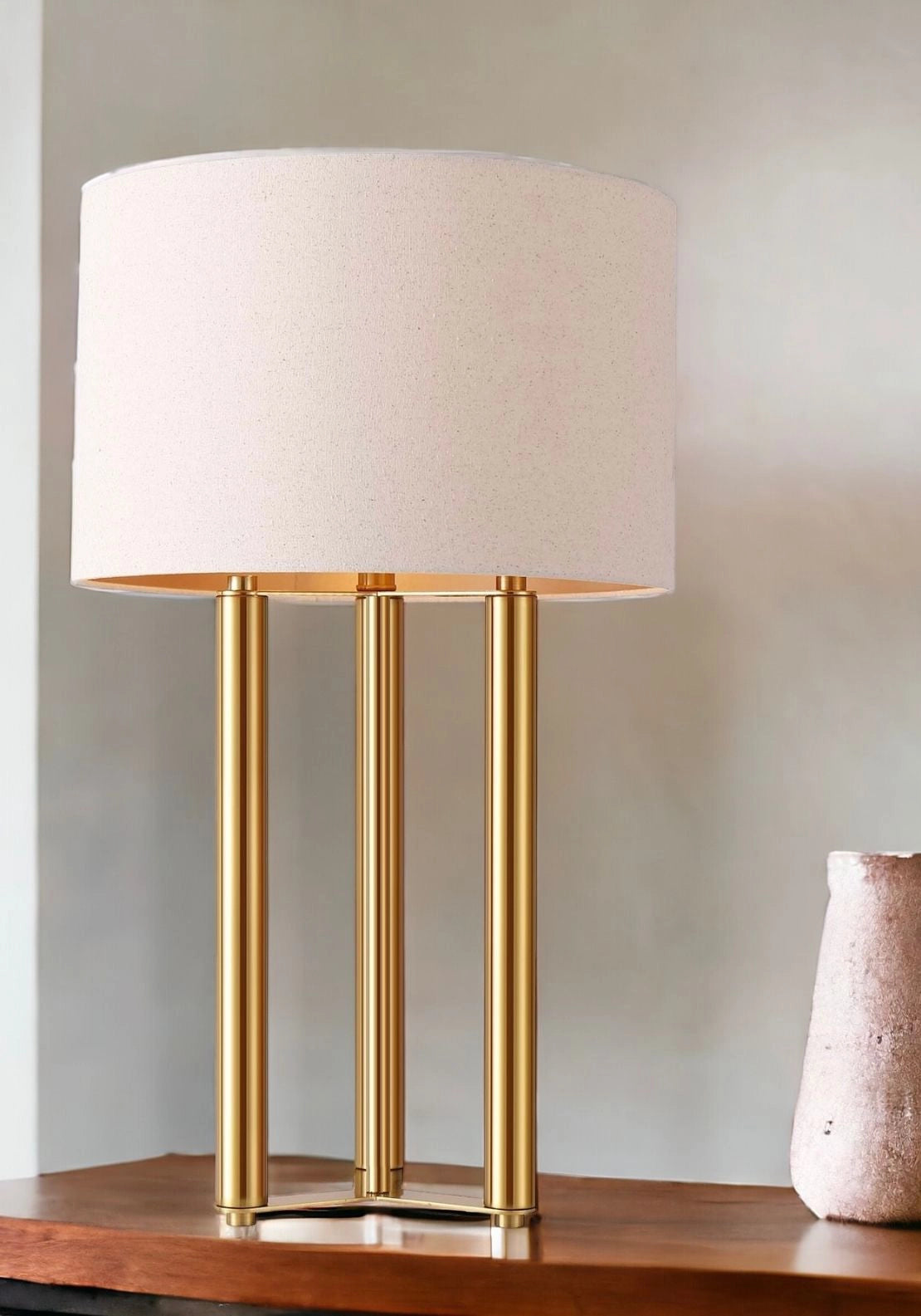 Table Lamp With Linen Shade - Gold