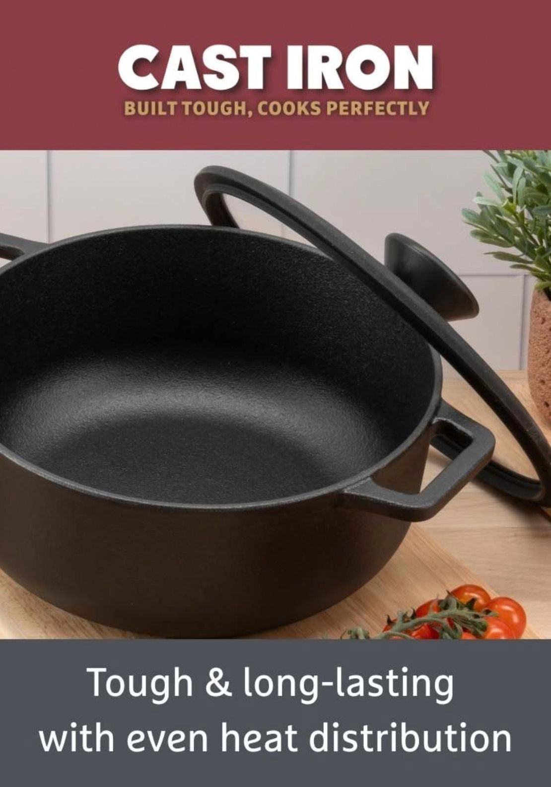 Cast Iron Casserole With Glass Lid 24cm/4.6L - Black