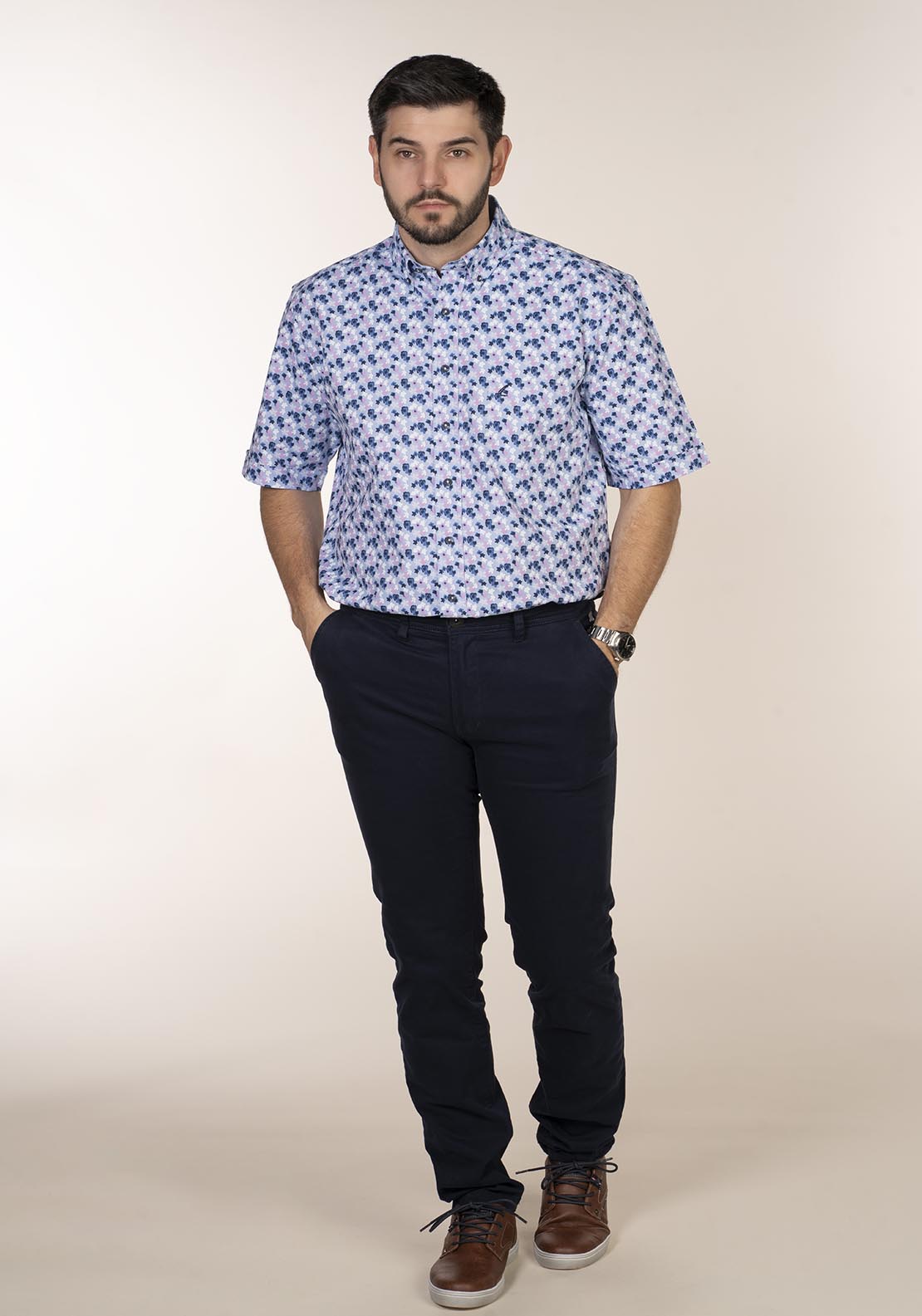 Yeats Casual Patterned Short Sleeve Shirt - Pink 2 Shaws Department Stores