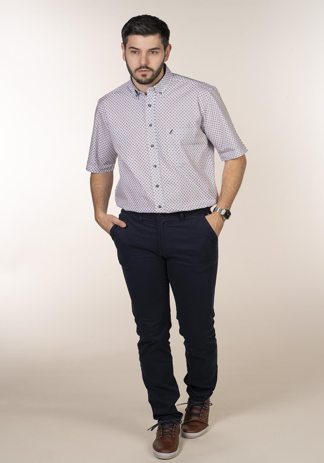 Yeats Casual Patterned Short Sleeve Shirt - Red 1 Shaws Department Stores