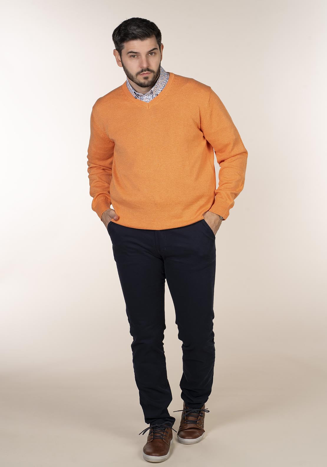 Plain Cotton V Neck Sweaters Orange Shaws Department Stores