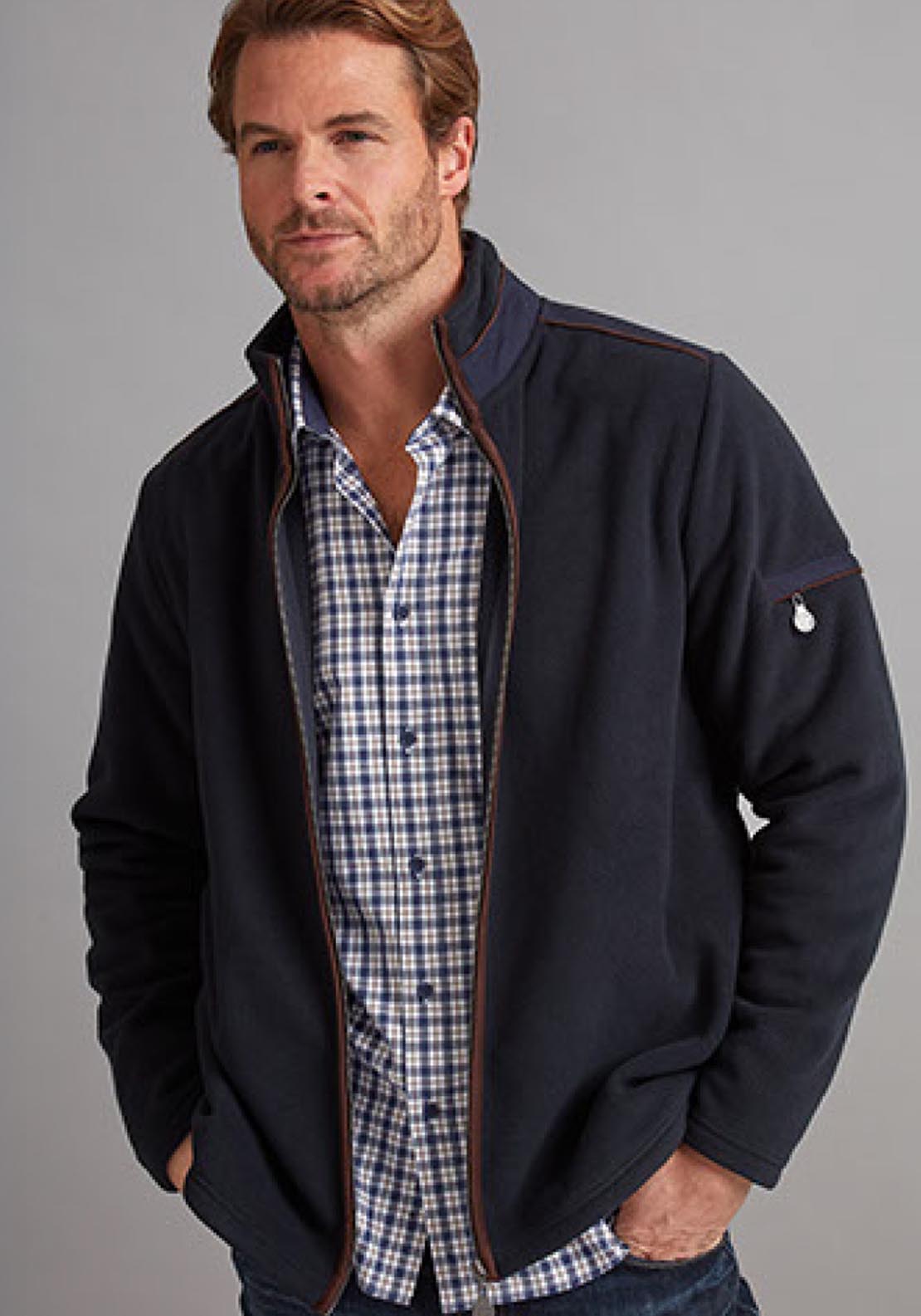 Vedoneire Fleece Full Zip with Contrast Shoulders - Navy 1 Shaws Department Stores