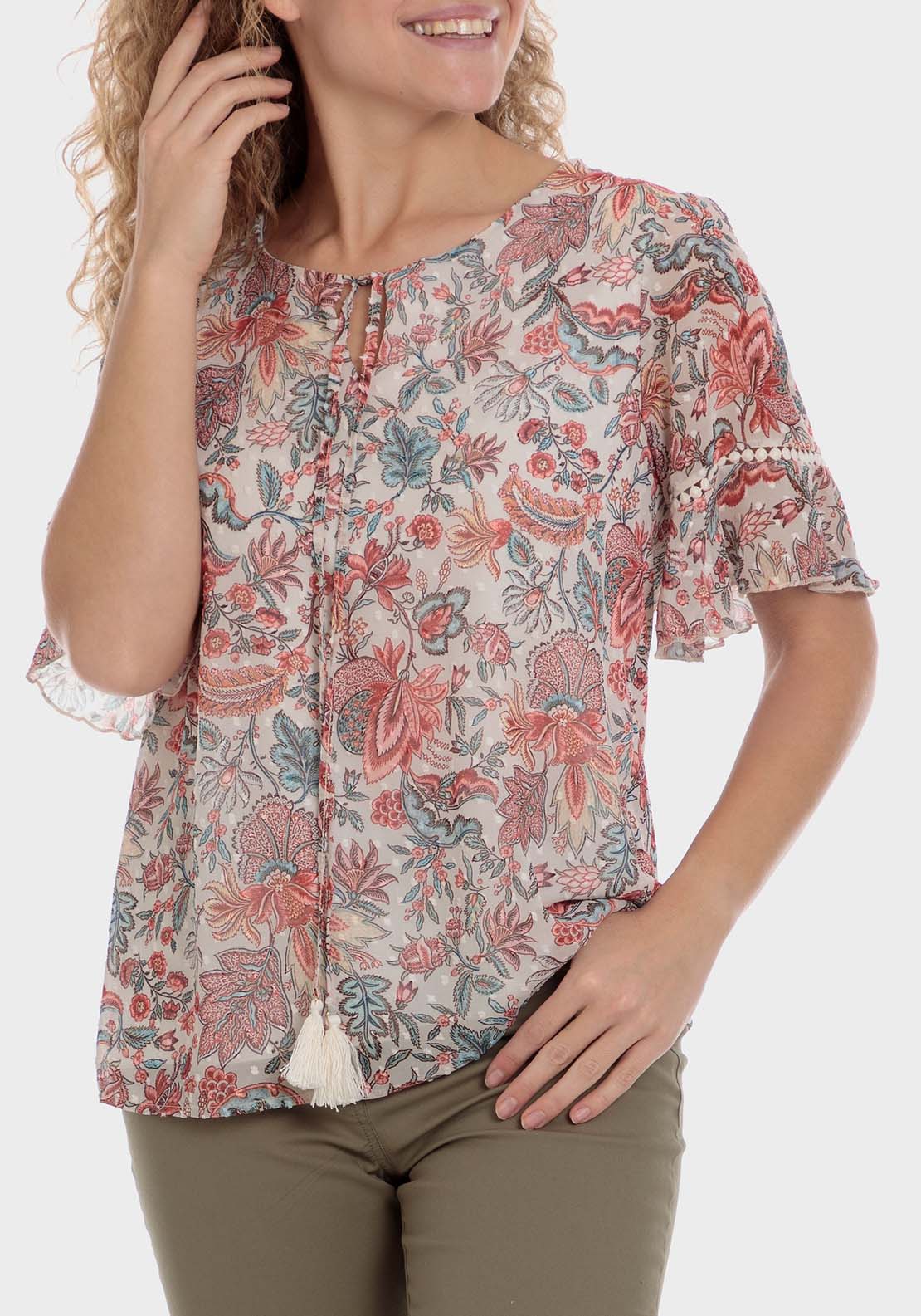 Punt Roma Printed Plumetti T-Shirt - Beige 1 Shaws Department Stores
