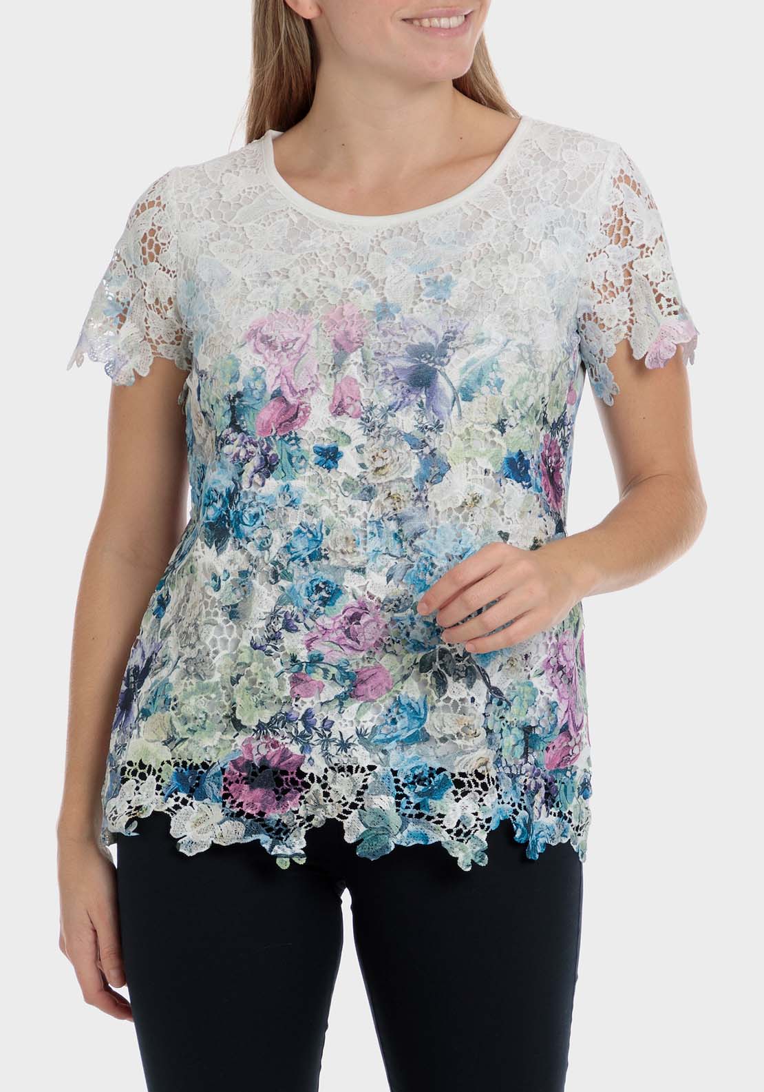 Punt Roma Printed Crochet T-Shirt 1 Shaws Department Stores