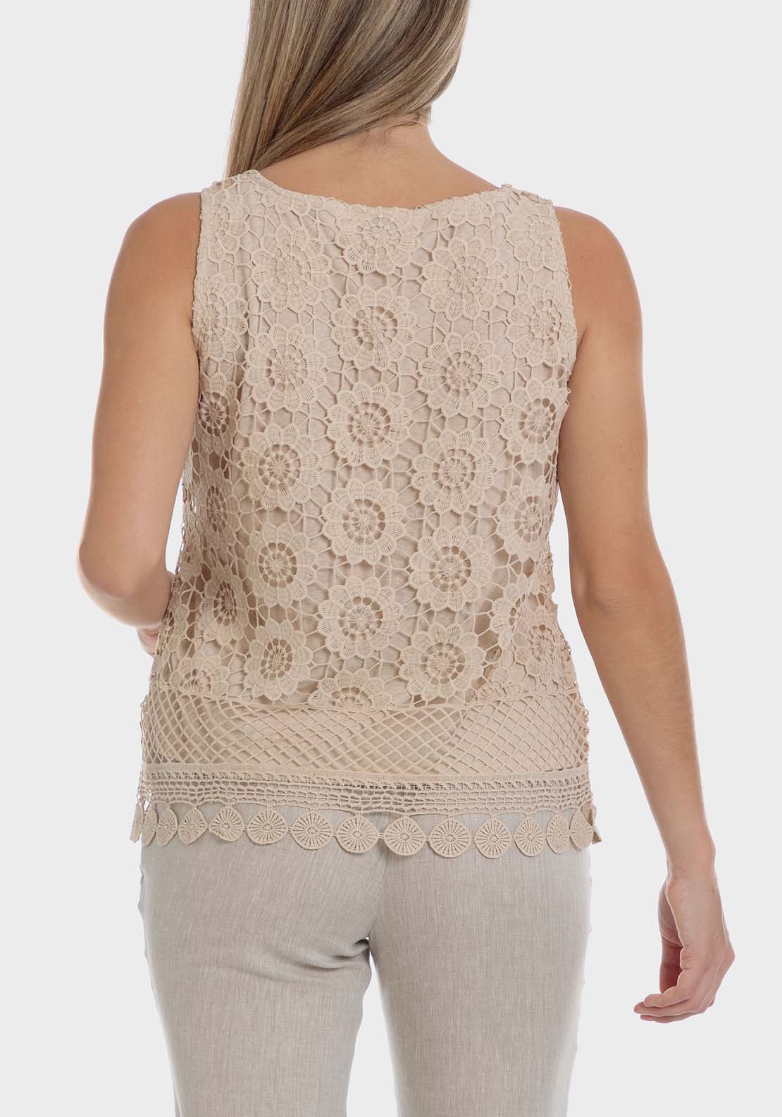 Punt Roma Crochet T-Shirt - Beige 2 Shaws Department Stores