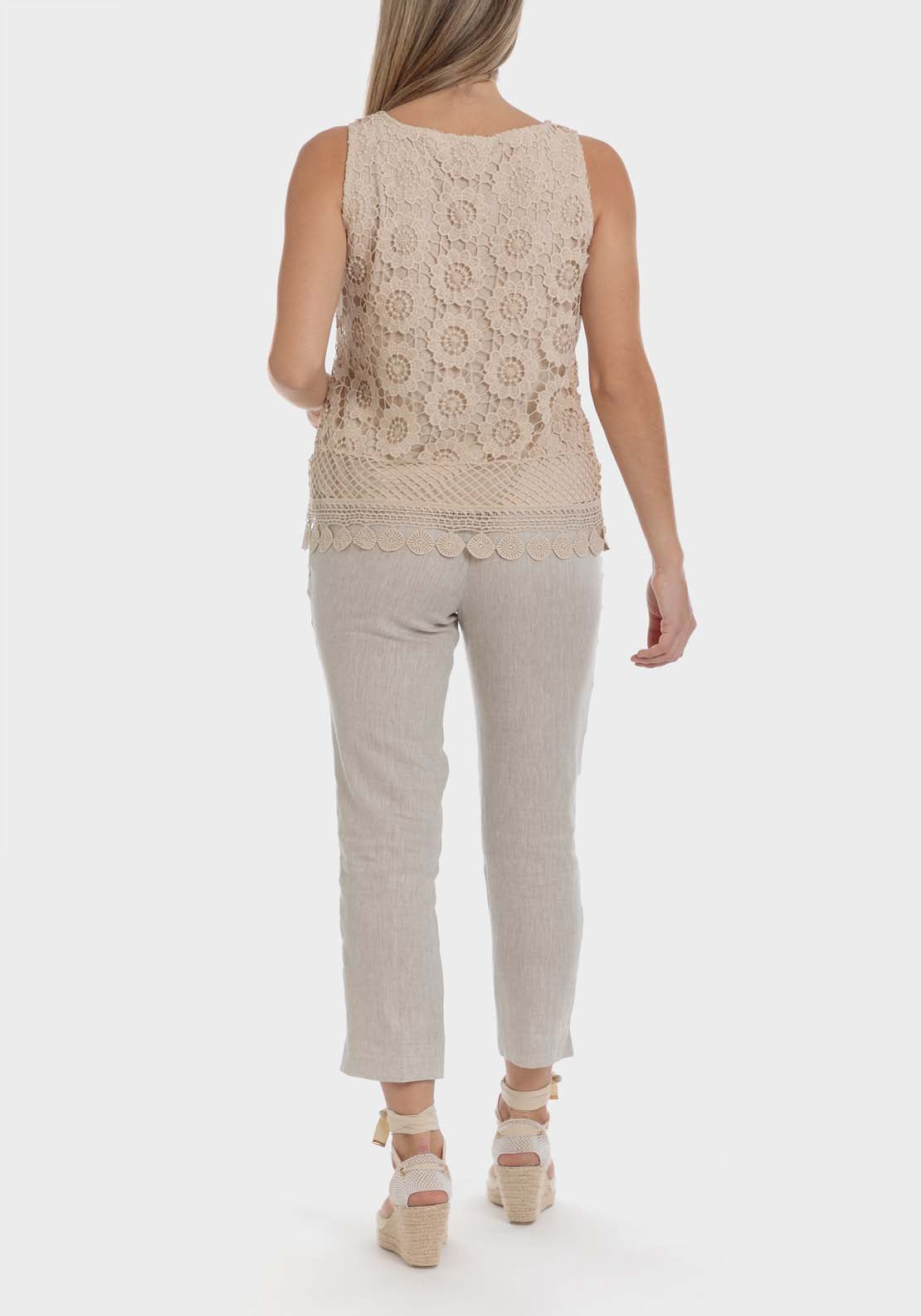 Punt Roma Crochet T-Shirt - Beige 4 Shaws Department Stores