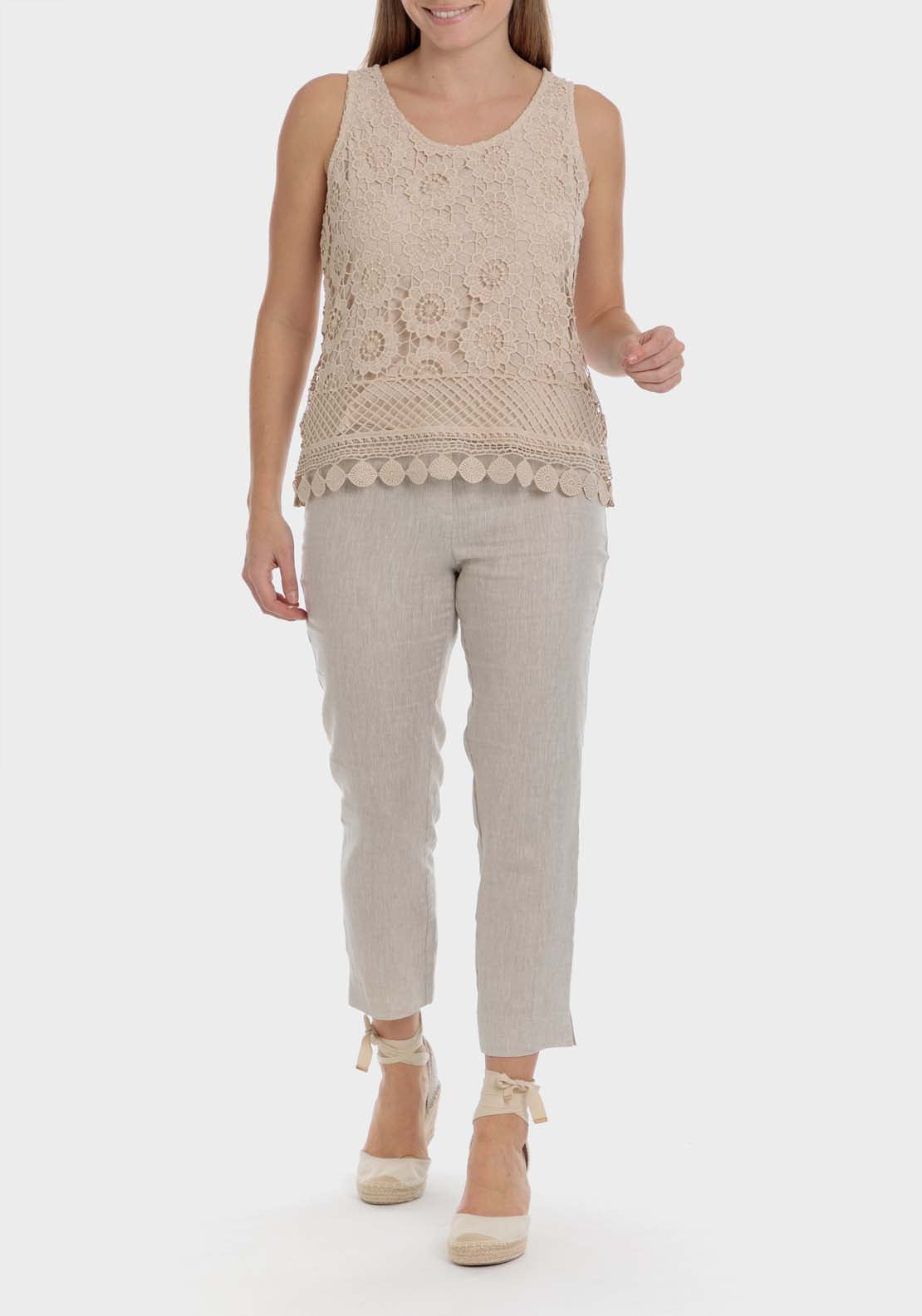 Punt Roma Crochet T-Shirt - Beige 5 Shaws Department Stores
