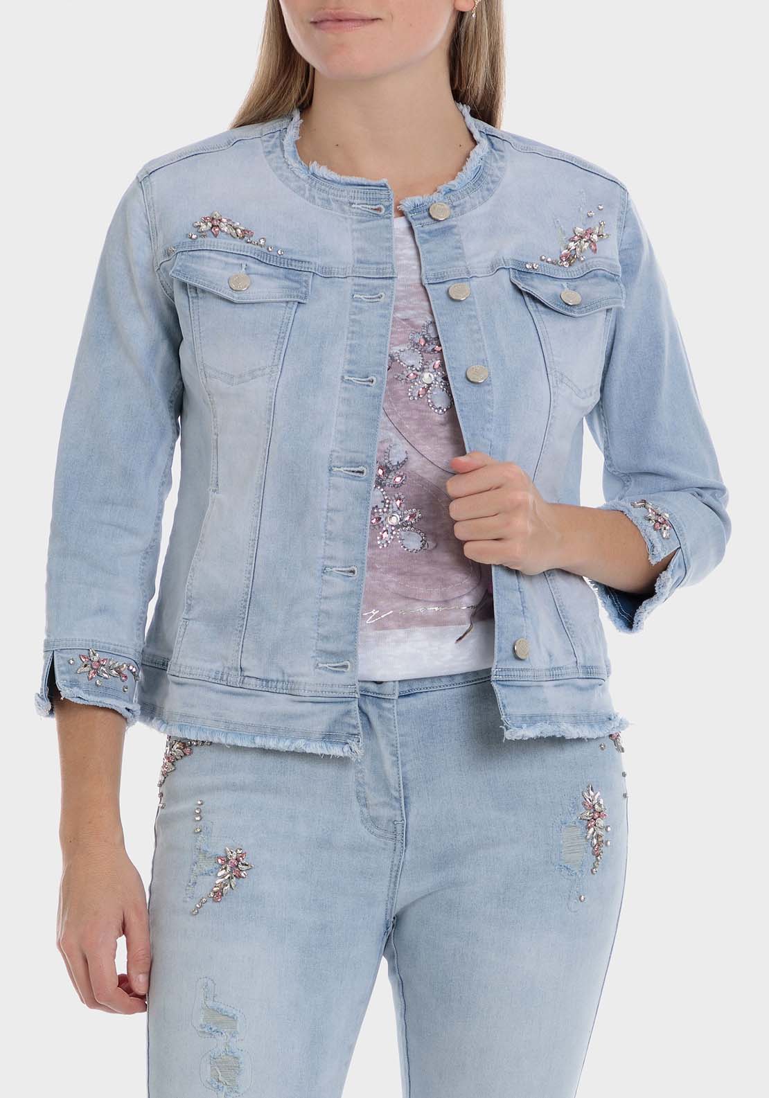 Punt Roma Denim Jacket With Gemstones 1 Shaws Department Stores