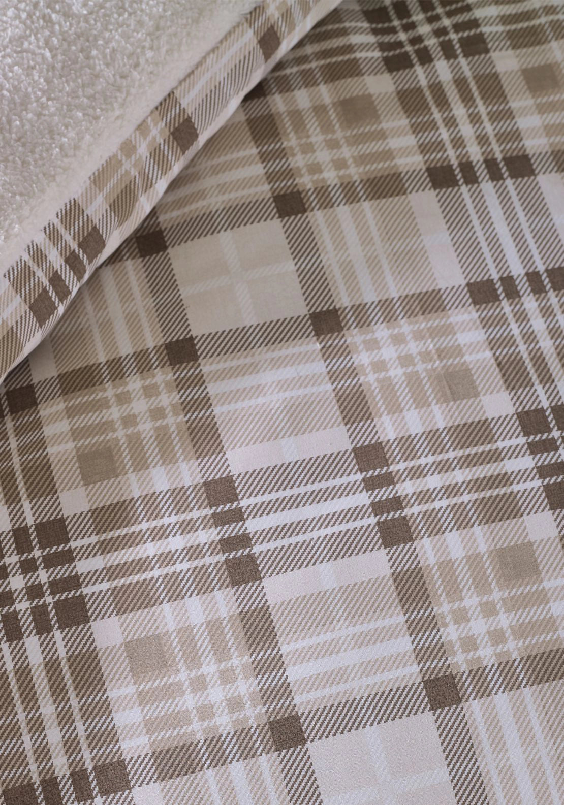 Cosy Sherpa Check Duvet Cover Set Natural - Beige