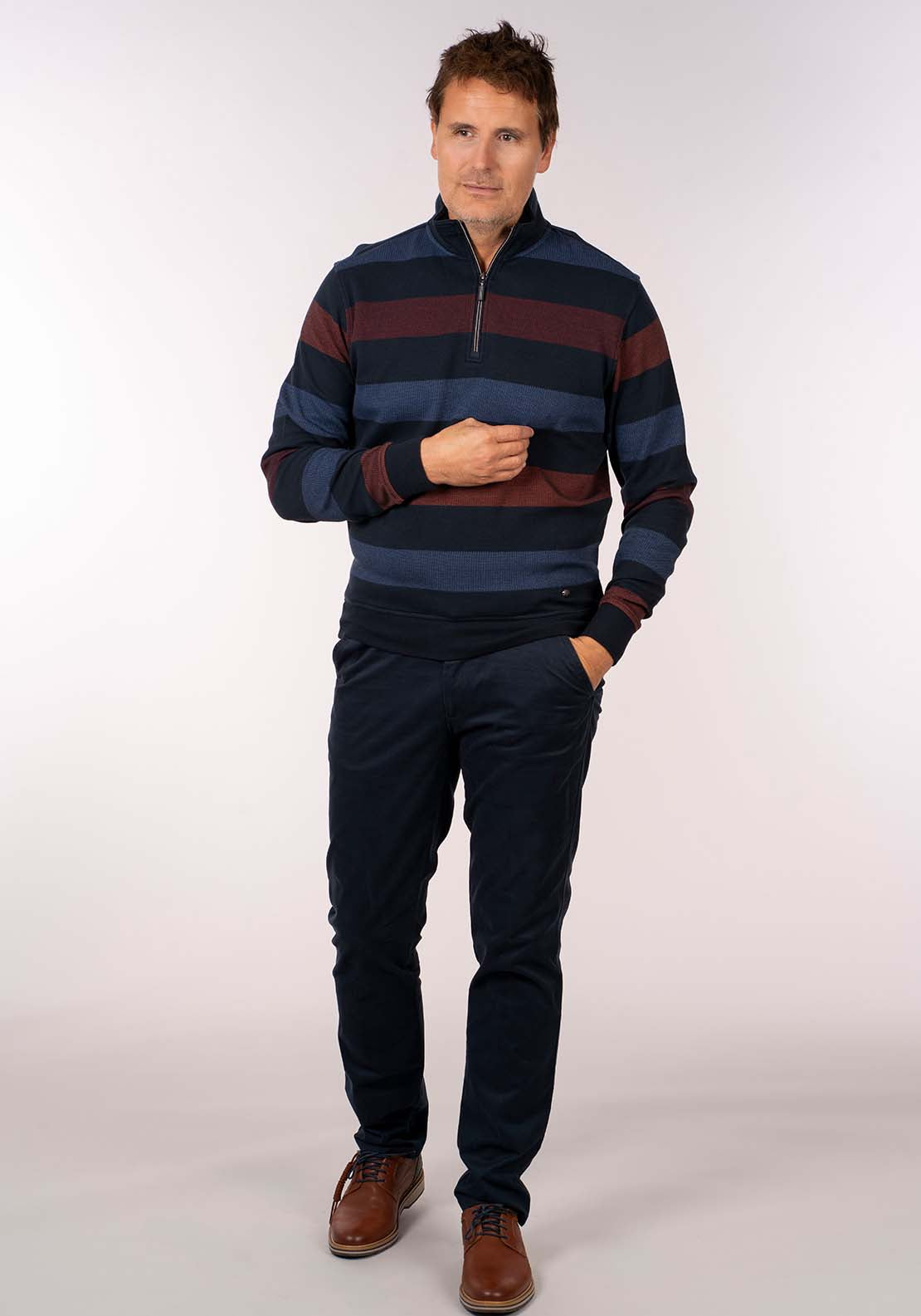 Yeats 1/4 Zip Stripe Sweater - Blue 5 Shaws Department Stores