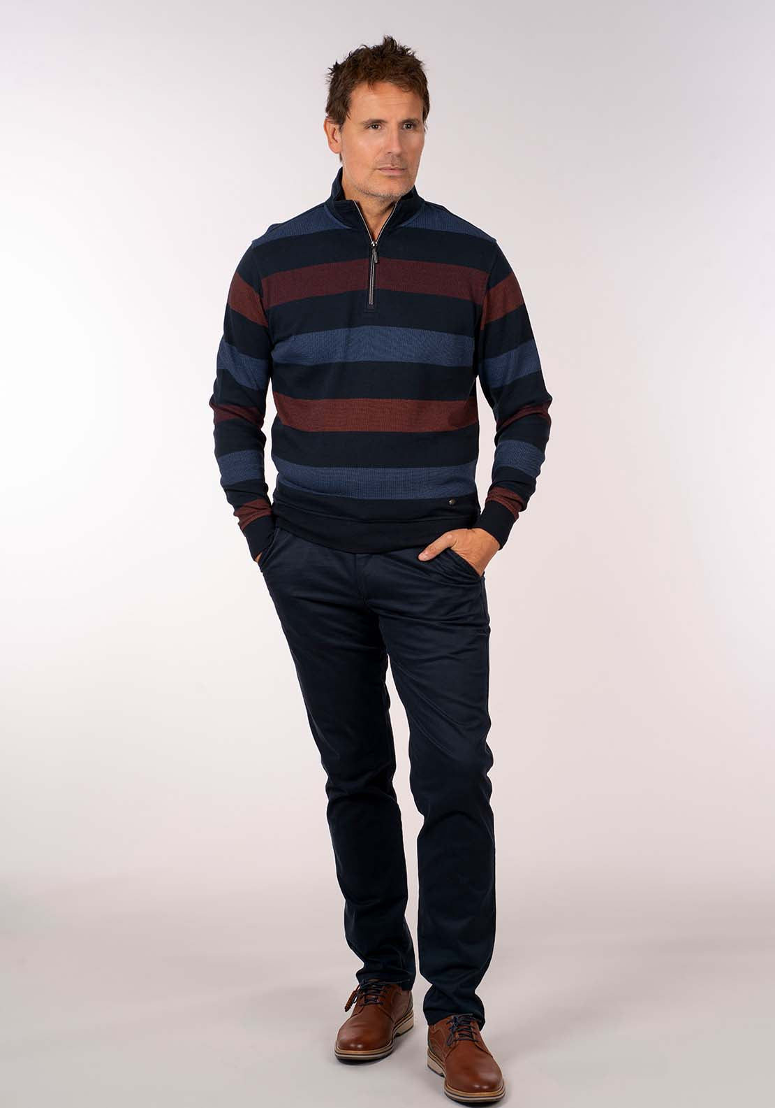 Yeats 1/4 Zip Stripe Sweater - Blue 3 Shaws Department Stores