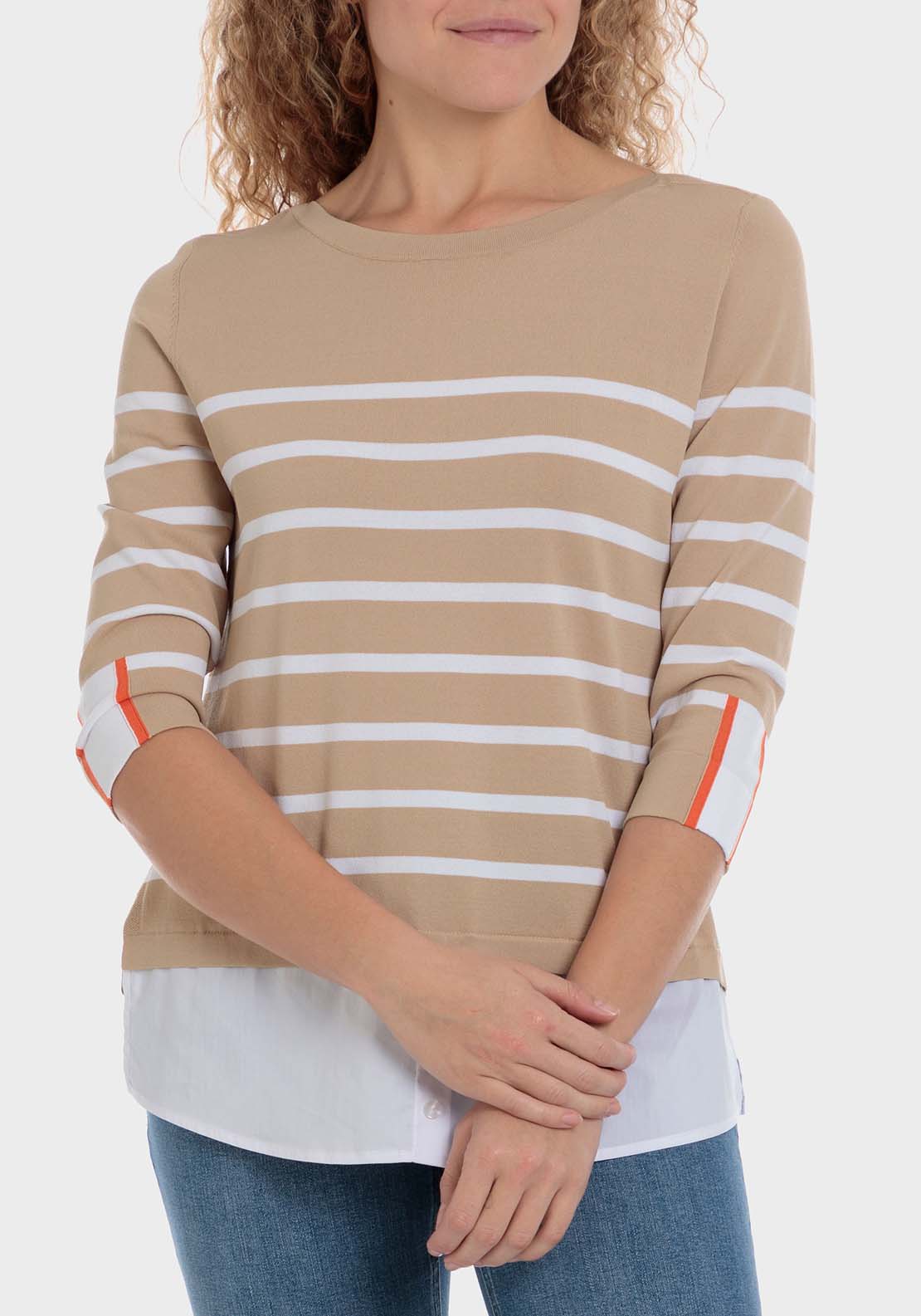 Punt Roma Striped Sweater - Beige 1 Shaws Department Stores