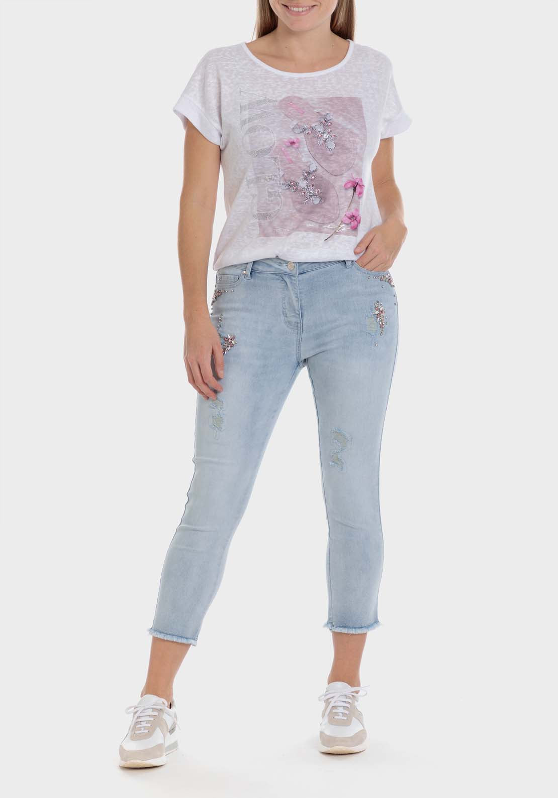 Punt Roma Denim Trousers With Gemstones 3 Shaws Department Stores